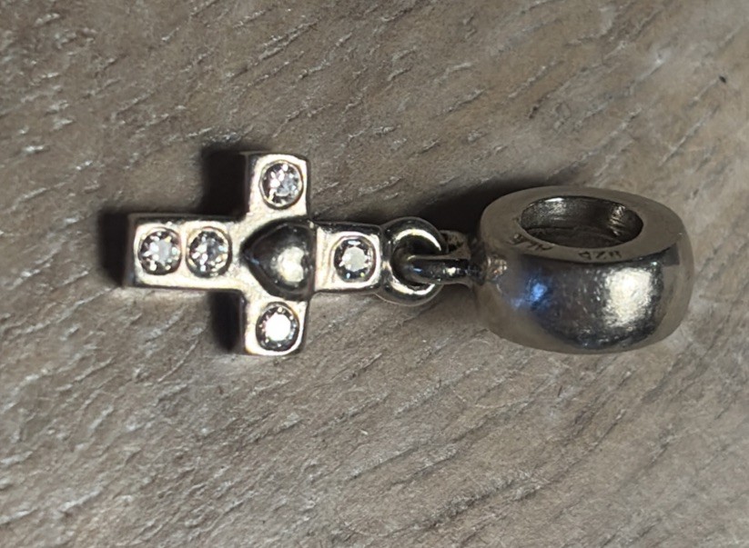Authentic Pandora Silver Heart Cross Dangle Charm Faith inspired 925 ALE