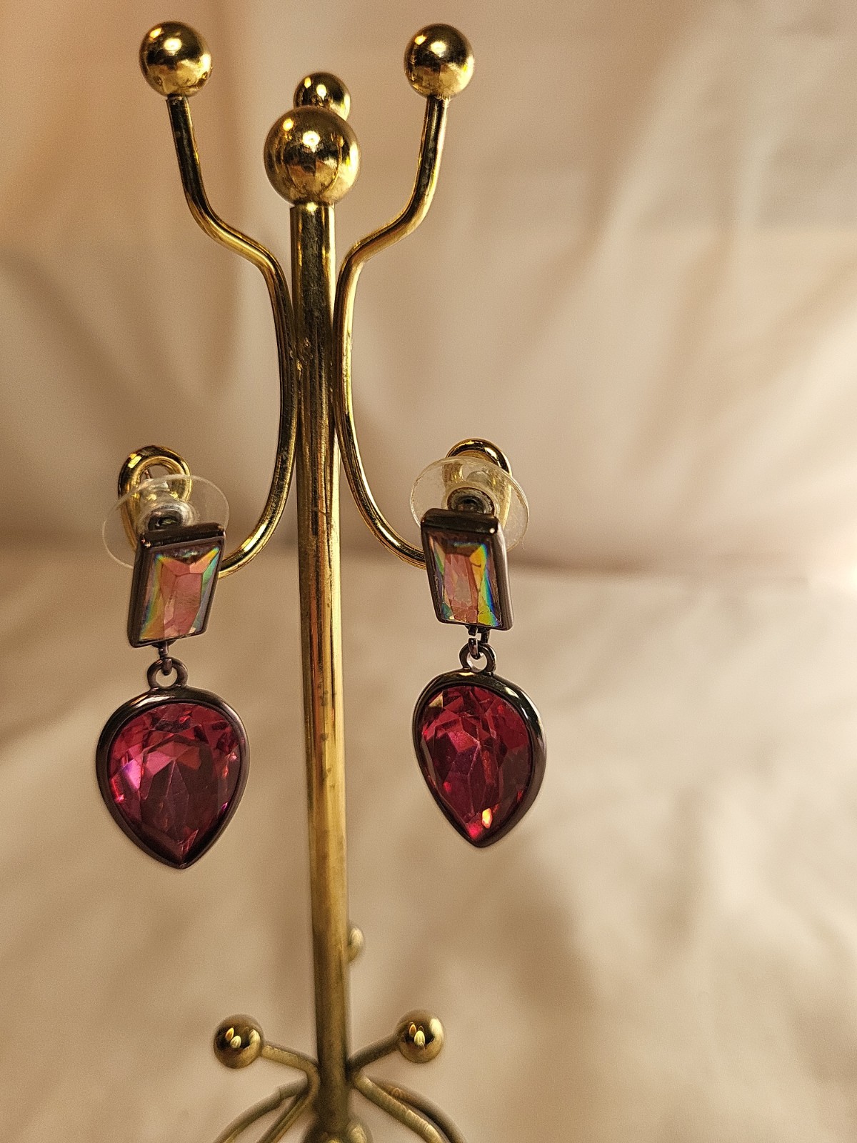 Vintage Pink Rhinestone Crystal Pierced Earrings 4cm