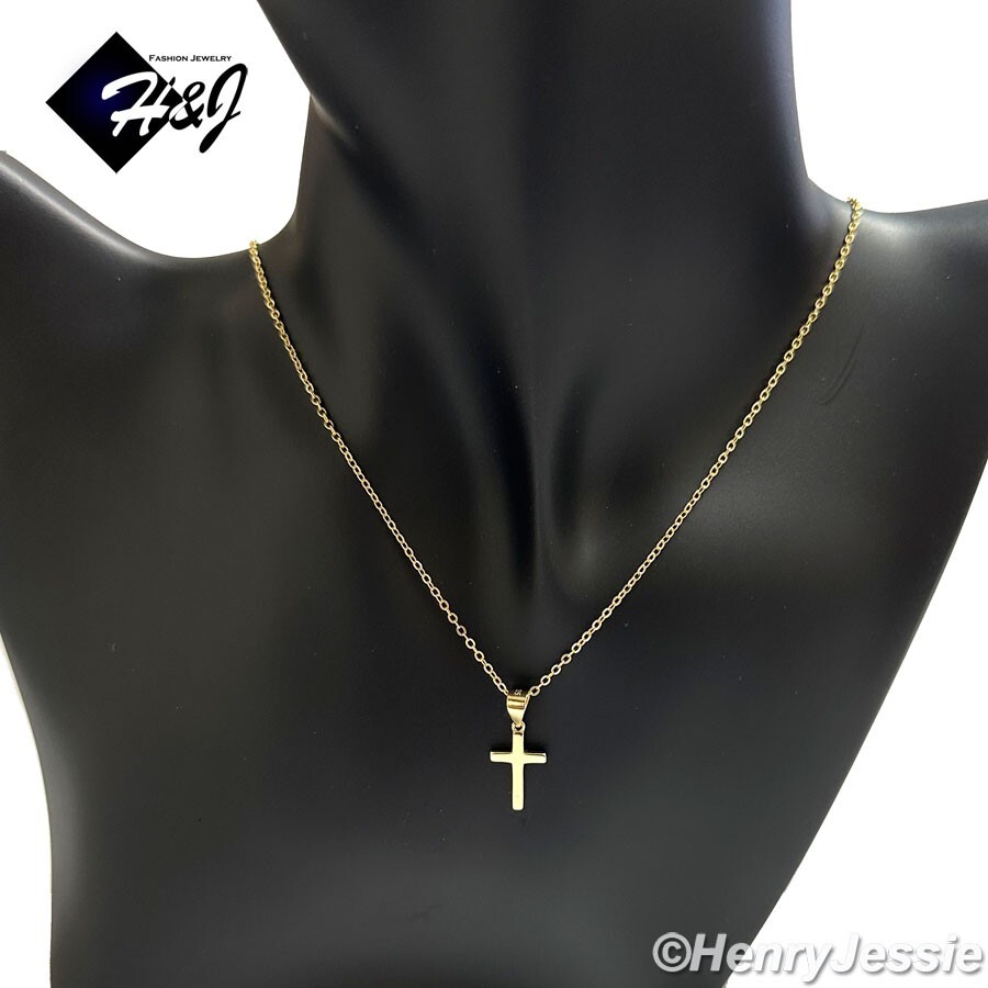 WOMEN 925 STERLING SILVER SMALL GOLD PLATED PLAIN CROSS PENDANT NECKLACE*WGN15