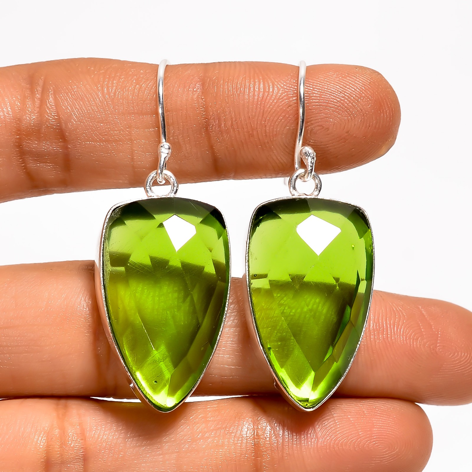Peridot Gemstone Fashion Jewelry 925 Silver Dangle Earrings 1.8″ ARE-6016