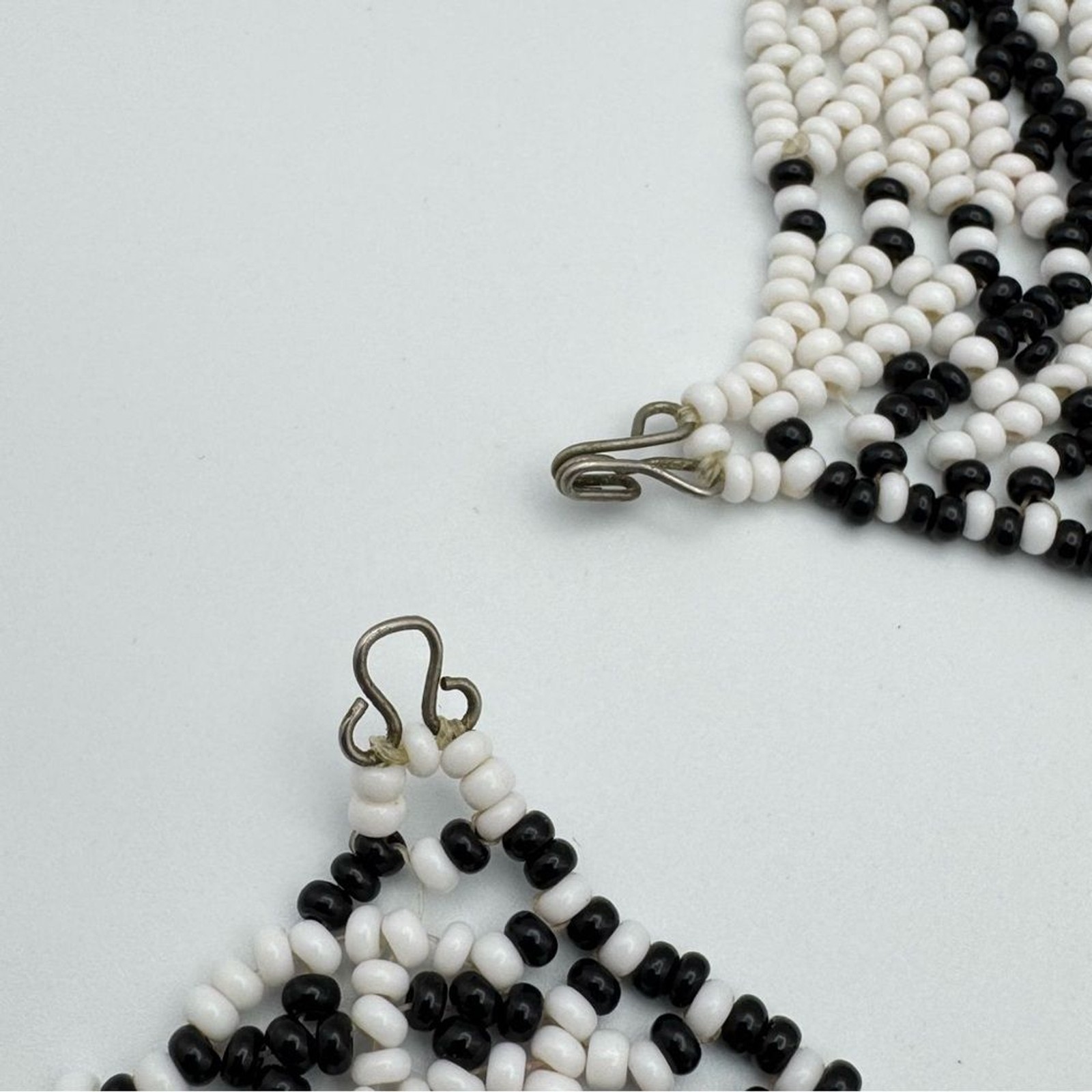 Hand Beaded Black & White Tribal Collar Necklace Statement Bib