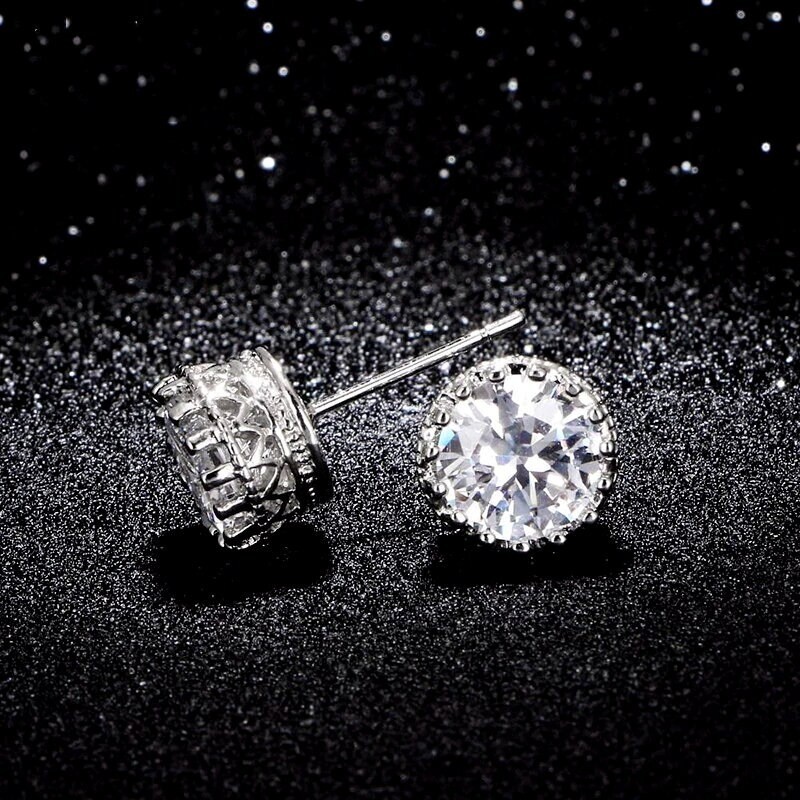 RHINESTONE CZ STUD Earrings .925 Sterling Silver Christmas Gift 8mm or 2 ct. Box