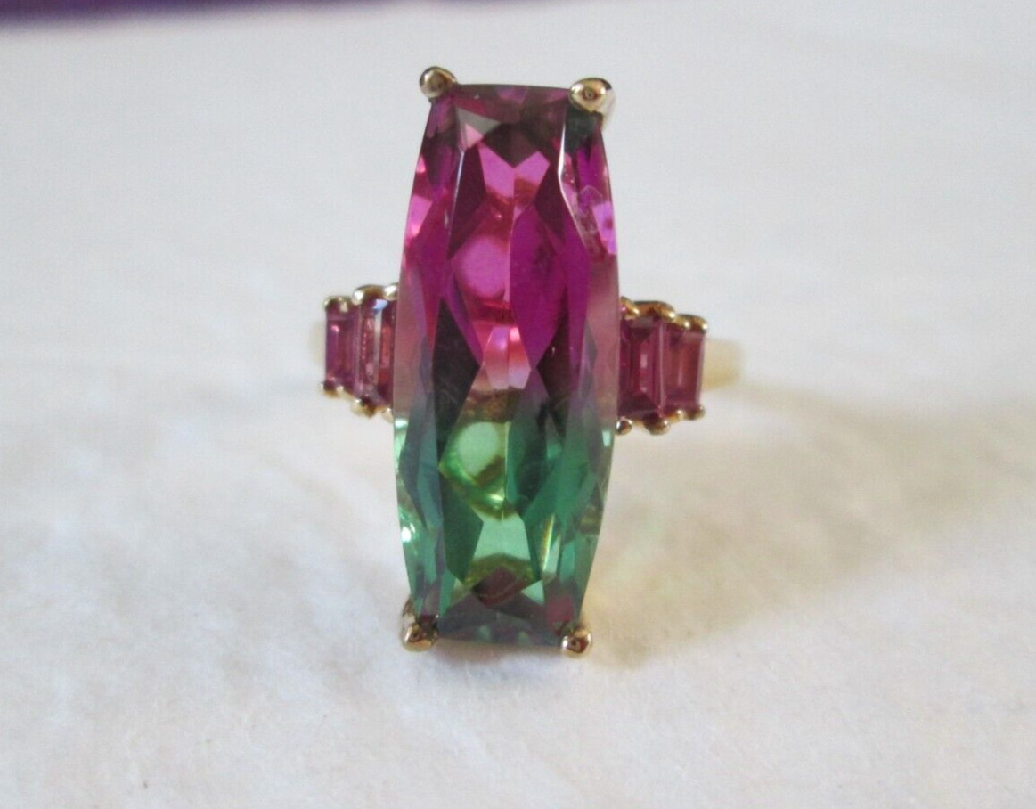 Watermelon Quartz and Garnet Vemeil YG over Sterling Silver (Sz 9) 9.25 cts