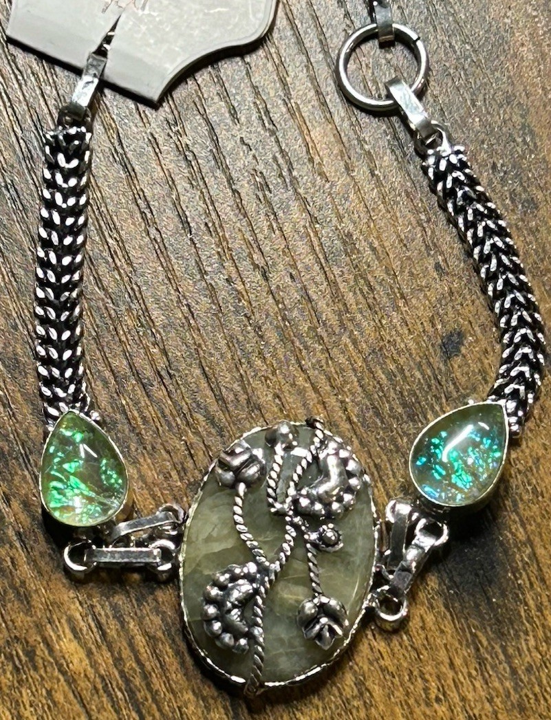8833. Jasper Australian Triplet Opal Gemstone Handmade 925 Silver Bracelet 21gm