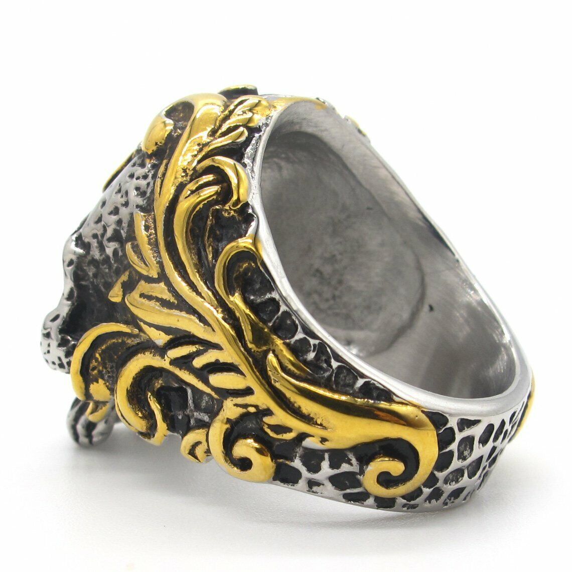 MENDEL Goth Mens Gold Plated Masonic Biker Skull Ring Stainless Steel Size 8-15