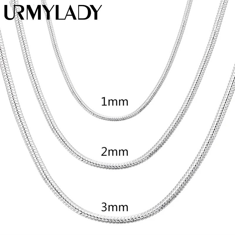 925 Sterling Silver Snake Chain Necklace 1MM 2MM 3MM Thin Dainty Chain 40-75CM