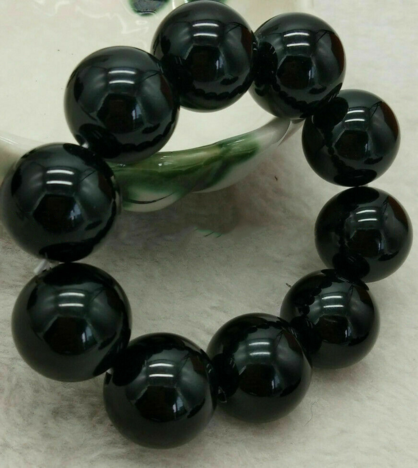 18mm 20mm Natural Black Agate Onyx Gemstone Round Beads Elastic Bracelets 7.5”