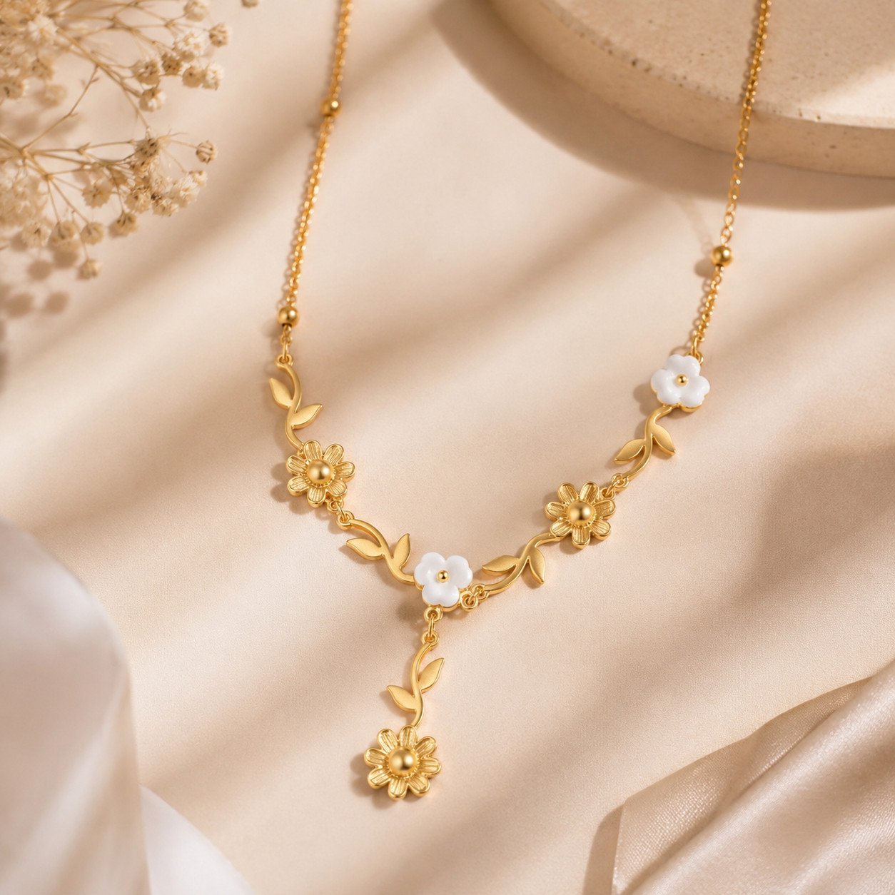 Dainty Gold Flower Necklace Floral Leaf Vine Station Choker Jewelry Gift