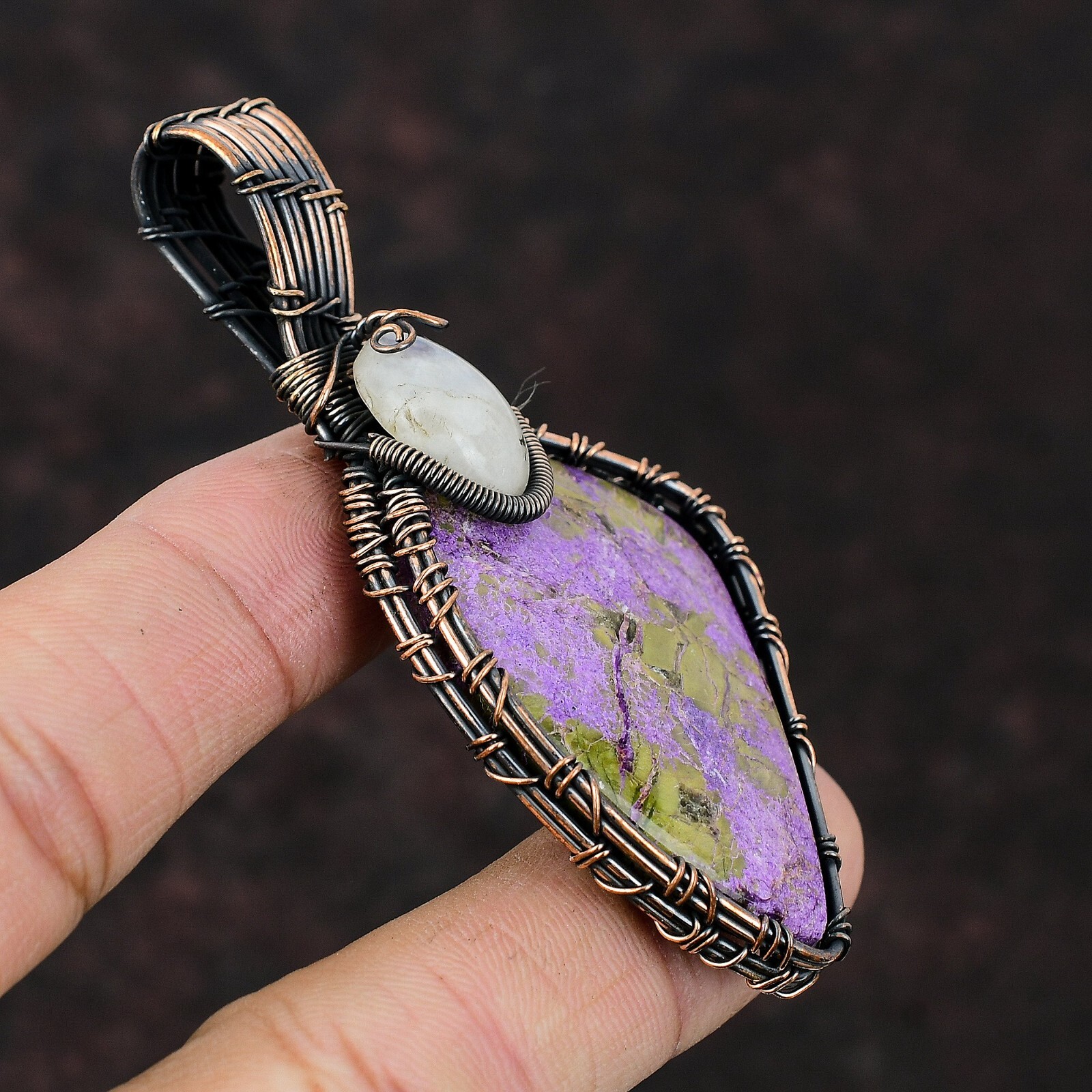 Stichtite Gemstone Wire Wrapped Pendant Copper Handmade Jewelry For Women 3.15″