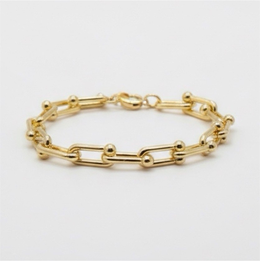 Gold Link Chain Metal Bracelet with Lobster Closure