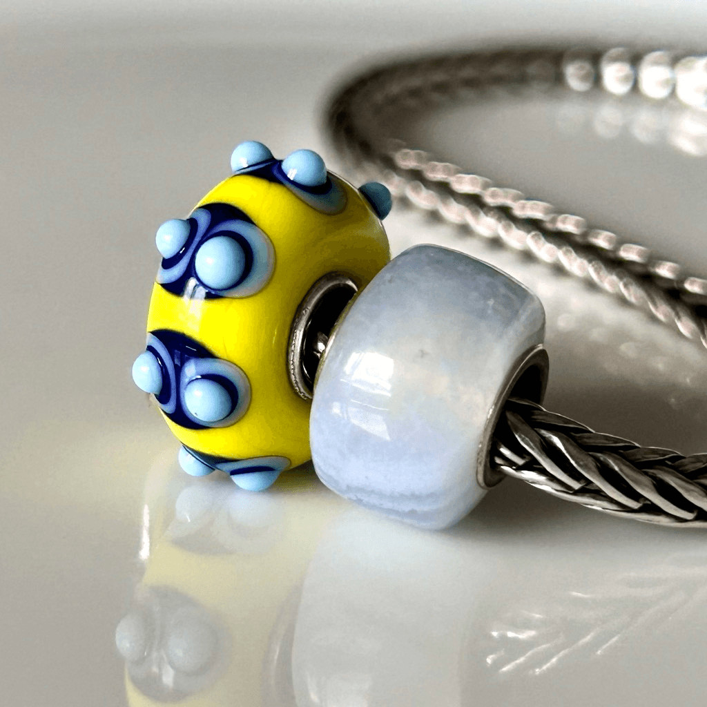 TROLLBEADS Yellow Blue Bumpy Unique LAA 925S w SzilvaBeads Blue Crazy Lace Agate