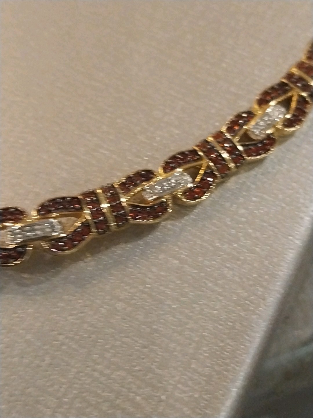Karis Mozambique Garnet, White Zircon Bow Knot Bracelet in 18K YG Plated (8.00 )