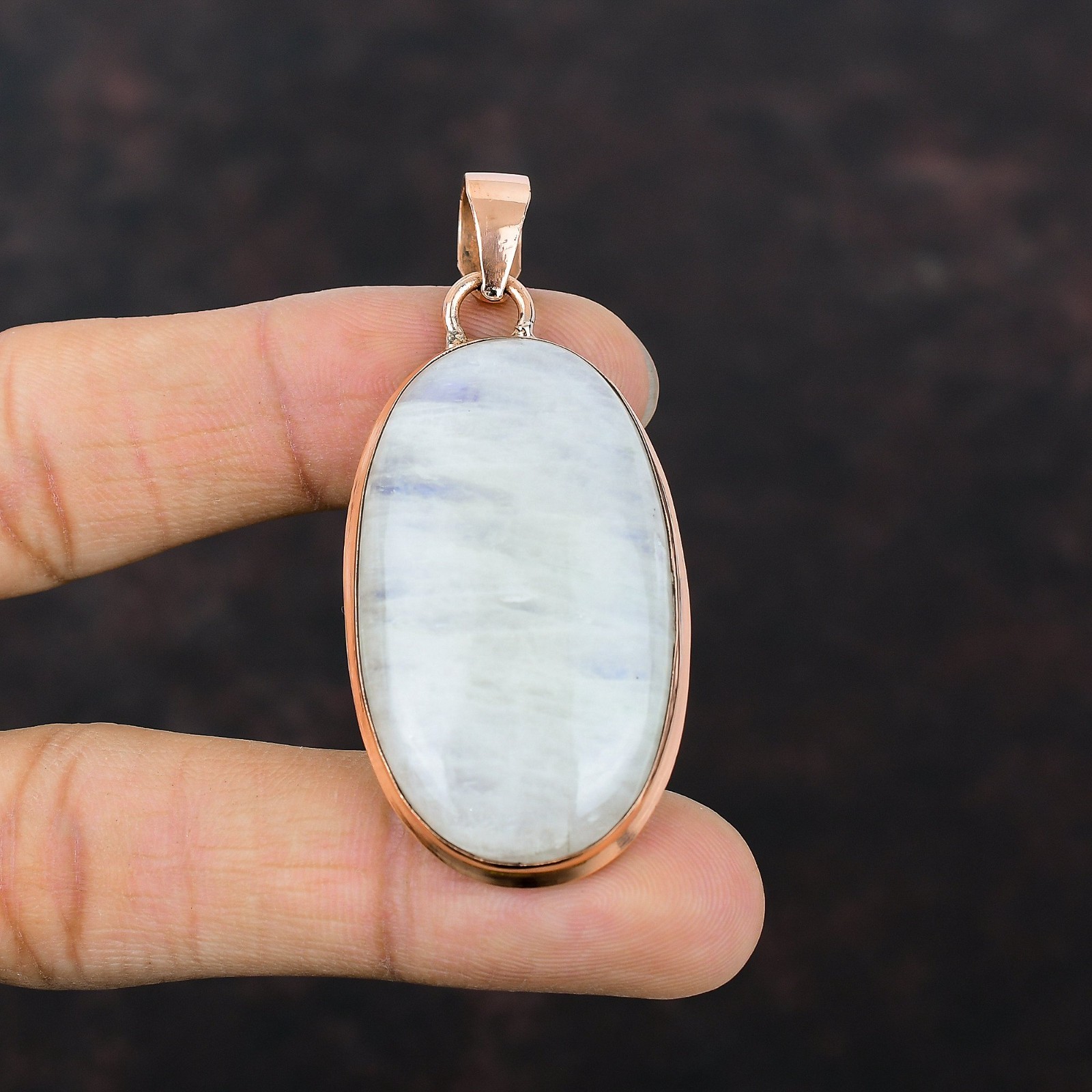 Sisters Day Deal Copper Oval Rainbow Moonstone Stone Wife Unique Pendant Jewelry