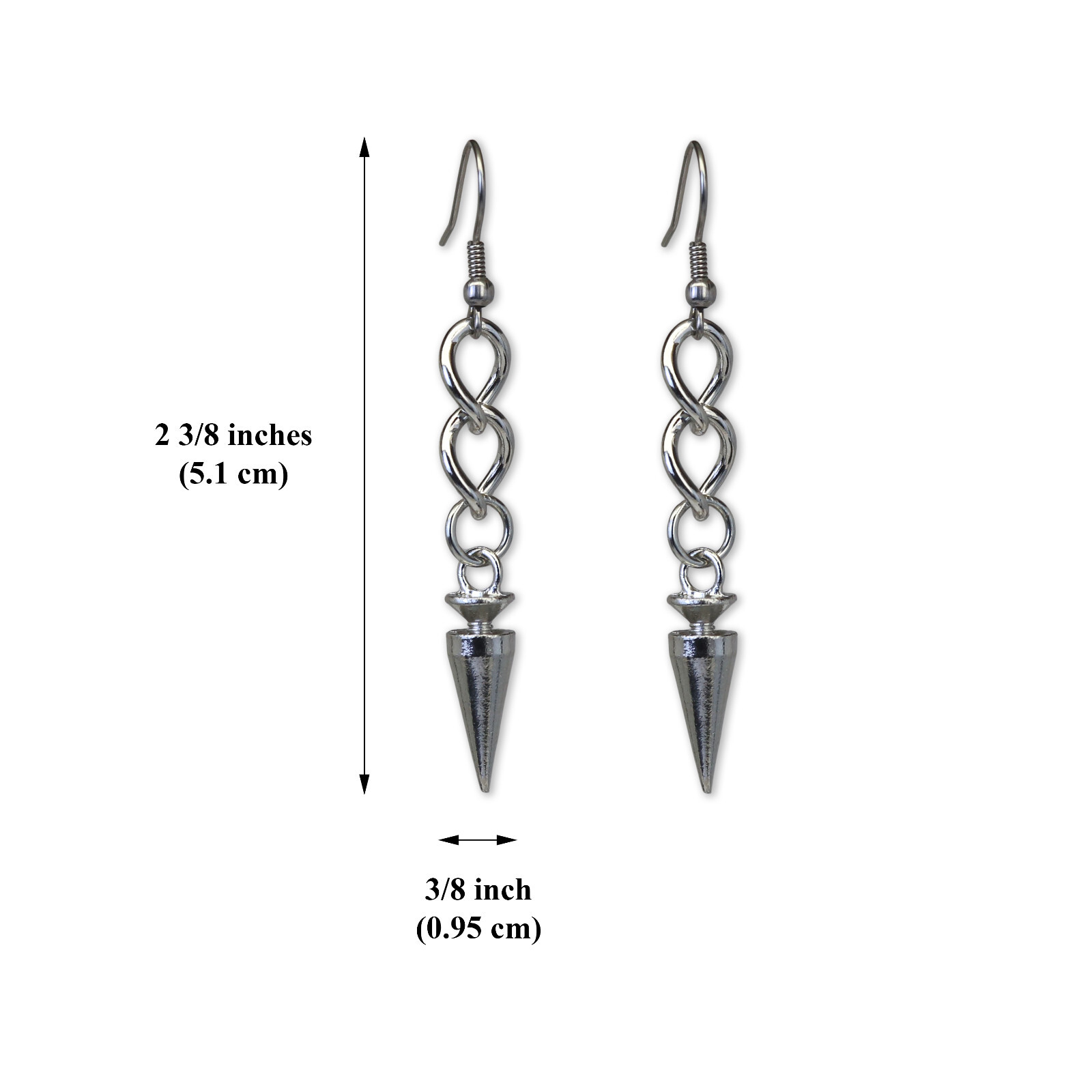 Punk Rock Hip Hop Spike and Chain Dangle Earrings Silver Finish Pewter #1055
