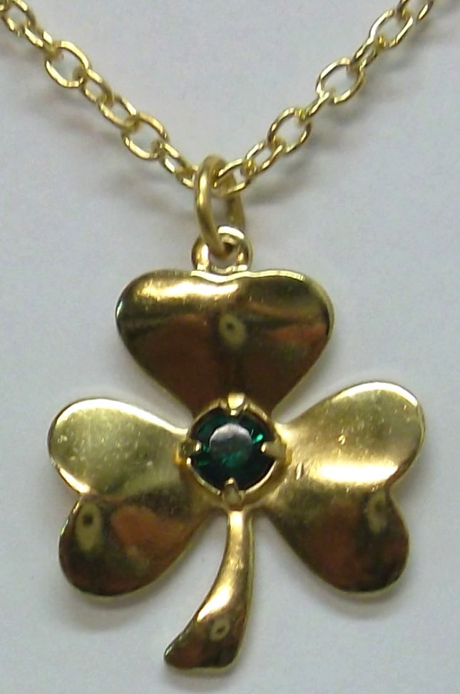 Irish Shamrock 18″ Necklace with Irish Green Crystal Stone Gold Plate USA NEW