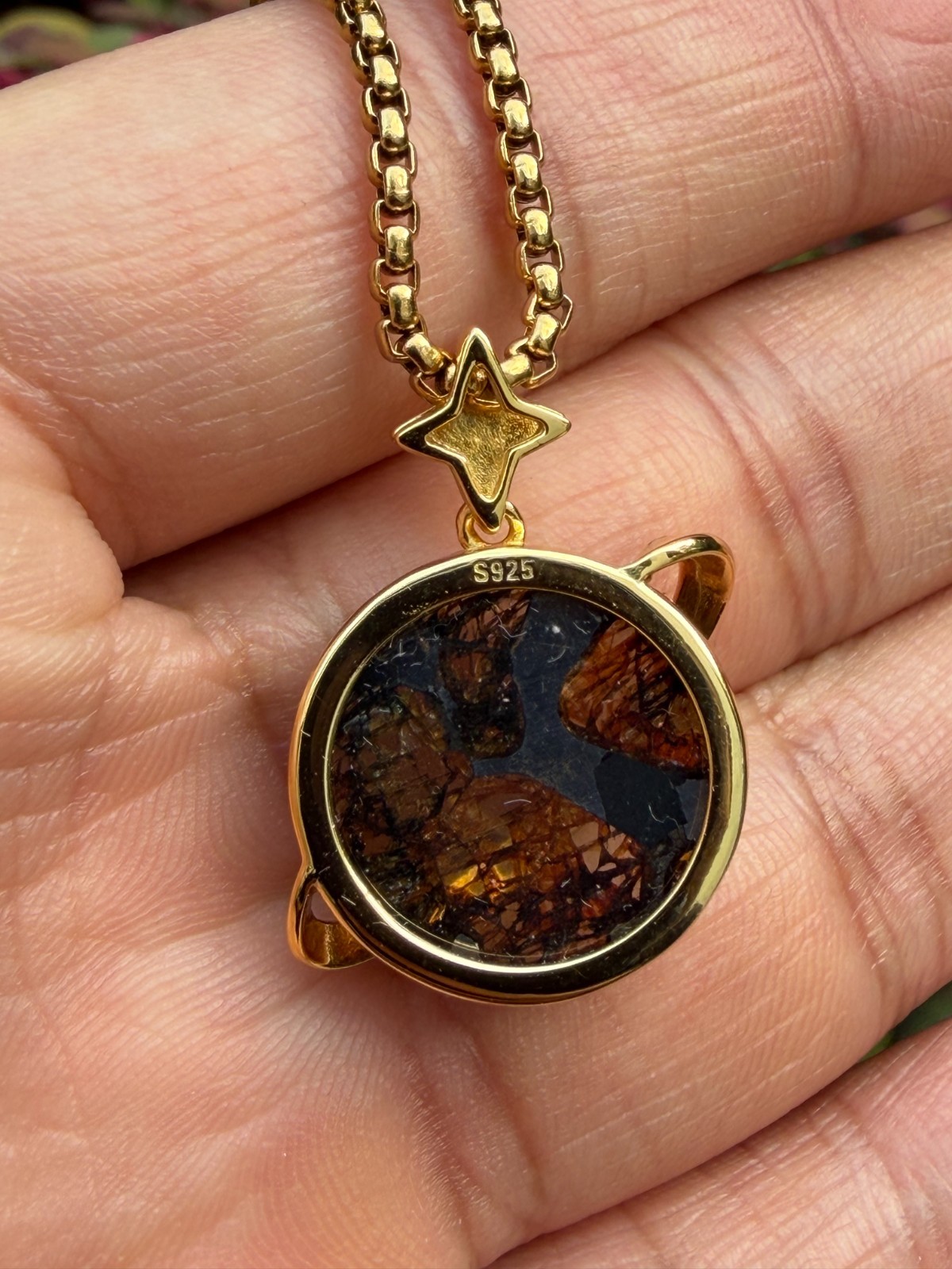 Natural Sericho Pallasite Meteorite Saturn Ring Pendant Space Gift Jewelry