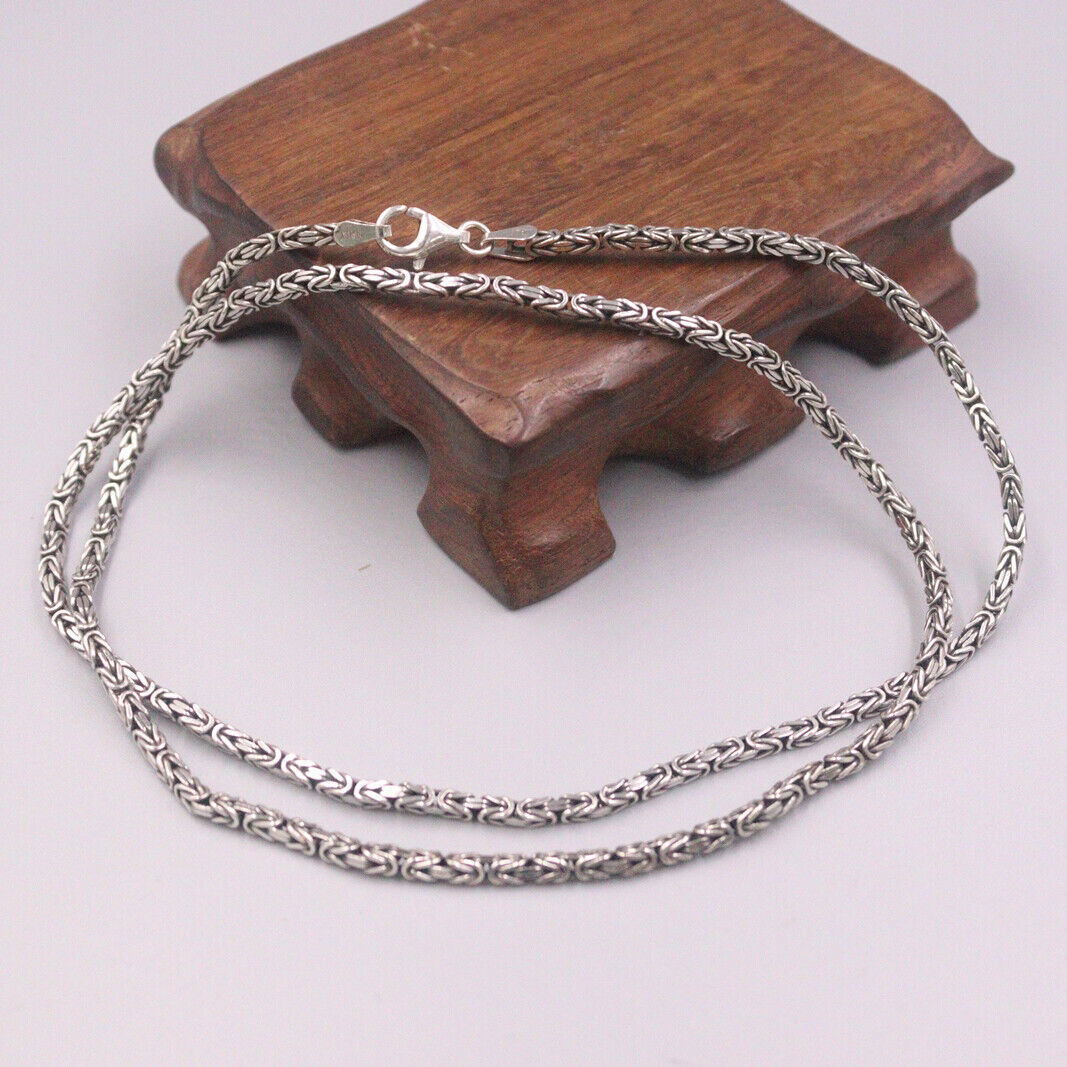 Solid 925 Sterling Silver Necklace 2.5mm Byzantine Link Chain 17.7inch