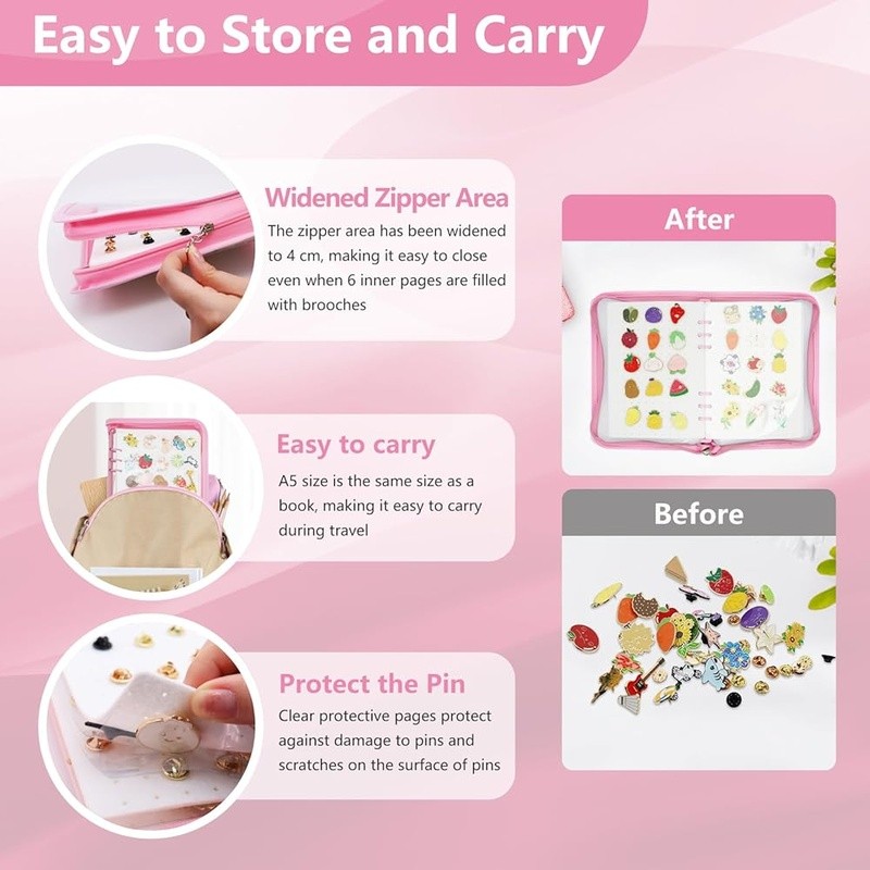 Pin Display Book Portable Brooch Organizer Adjustable Pages 1020 Holes New