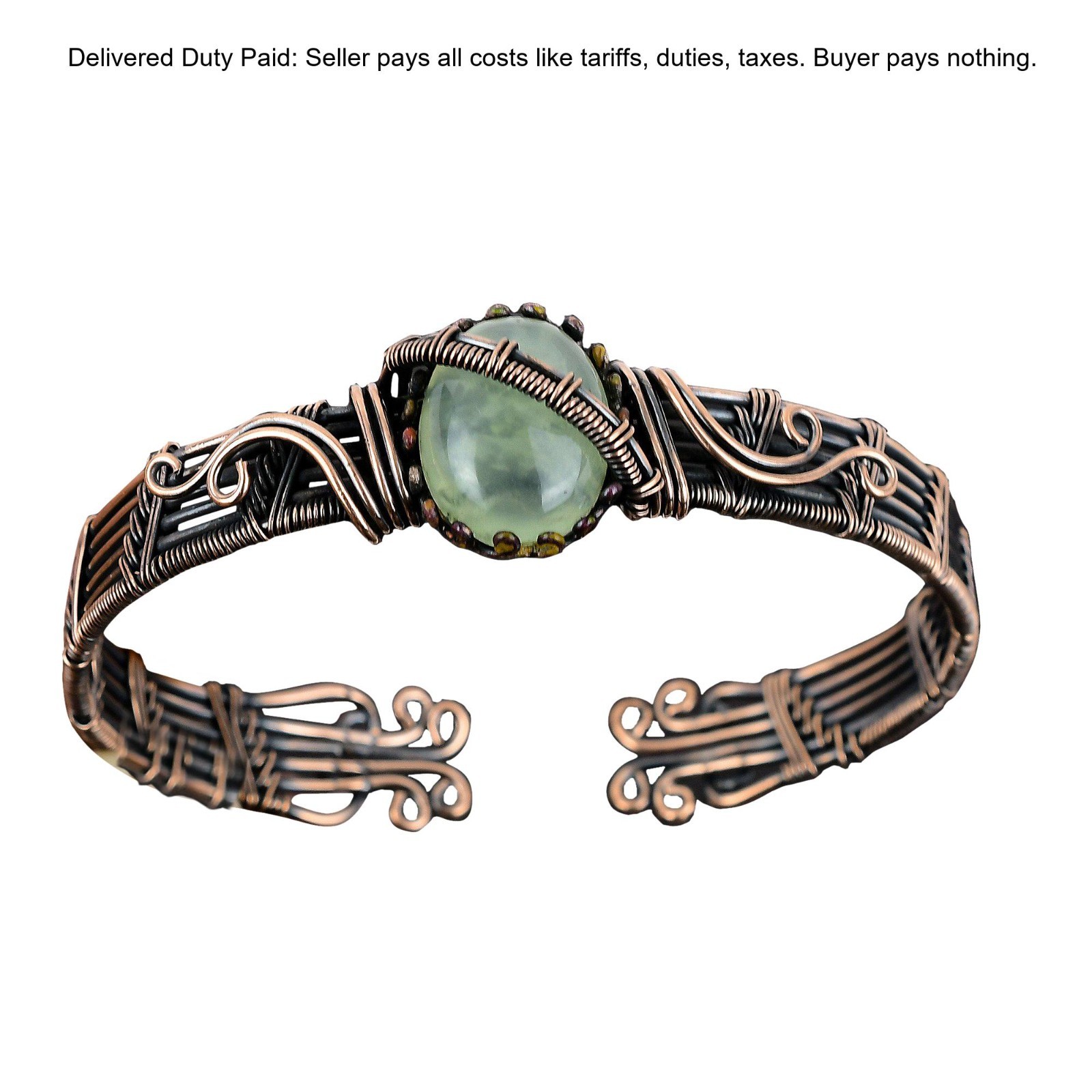 Christmas Sale Oval Prehnite Gemstone Copper Birthday Twisted Bangle Bracelet