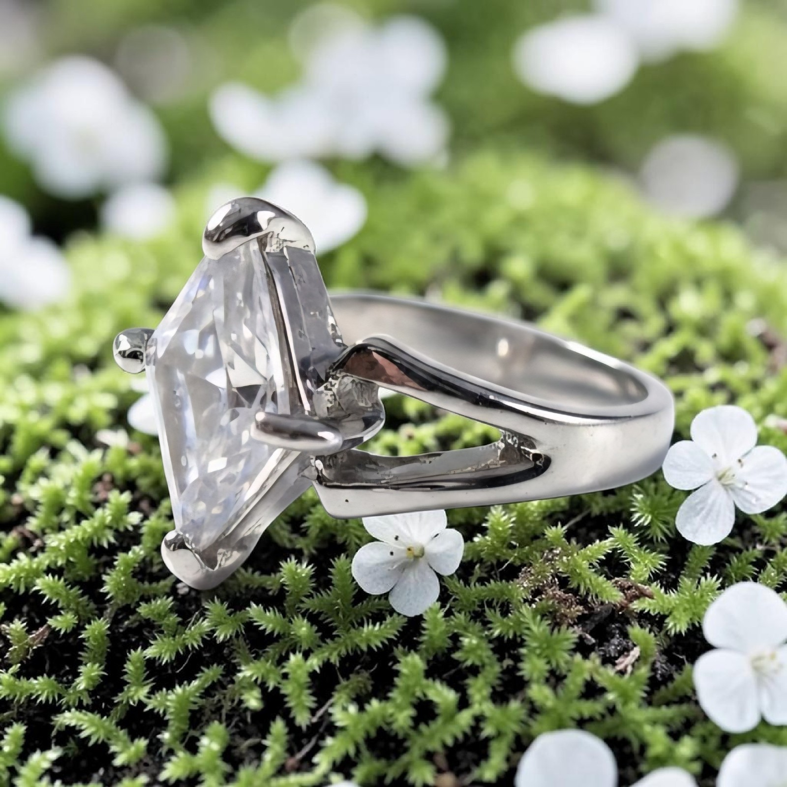 Brand New Marquise Cut Simulated Diamond Solitaire Ring – Split Shank Band SZ 7