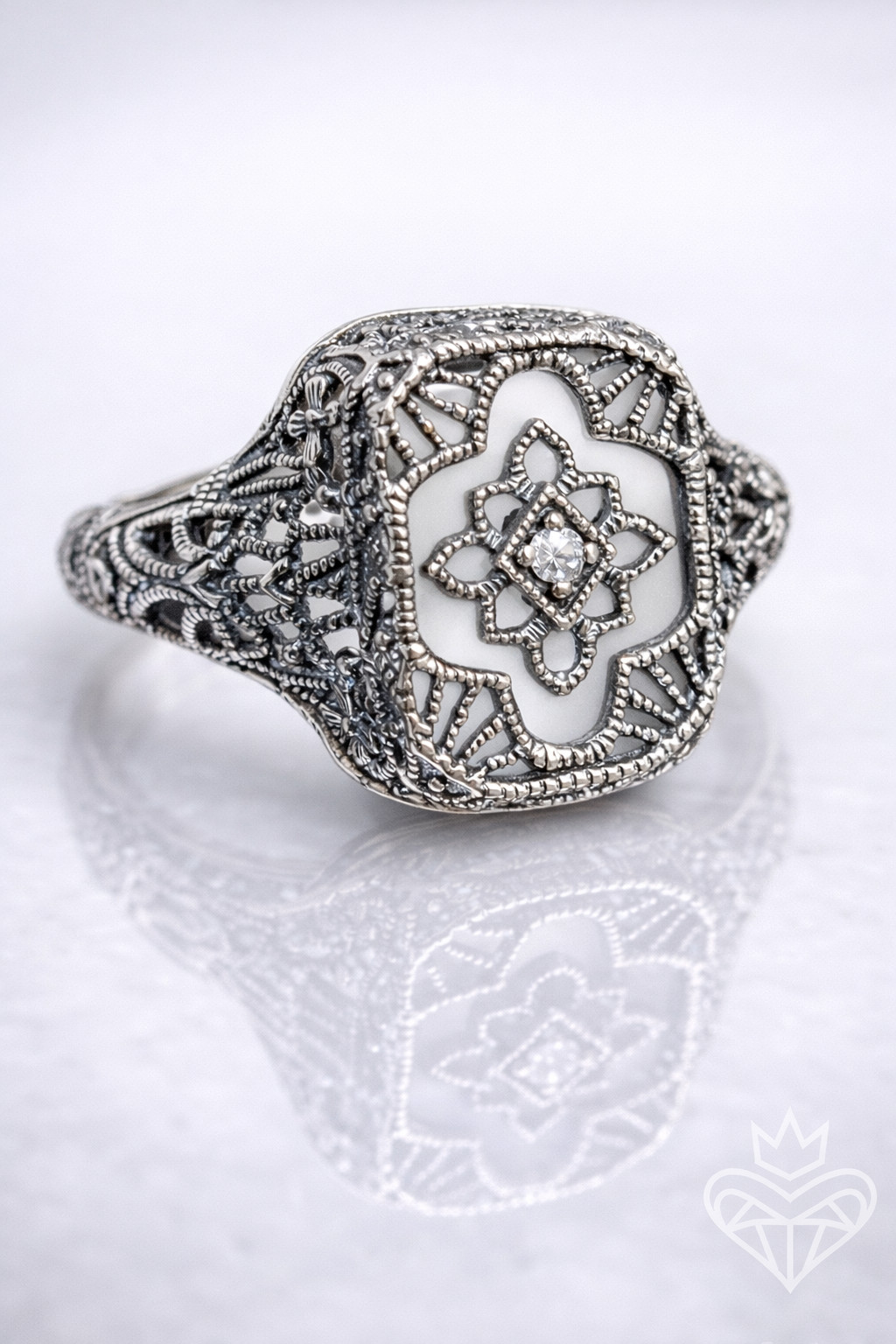 Camphor Glass Ring Sterling Silver Art Deco 1930’s Jewelry (Made To Order)#204