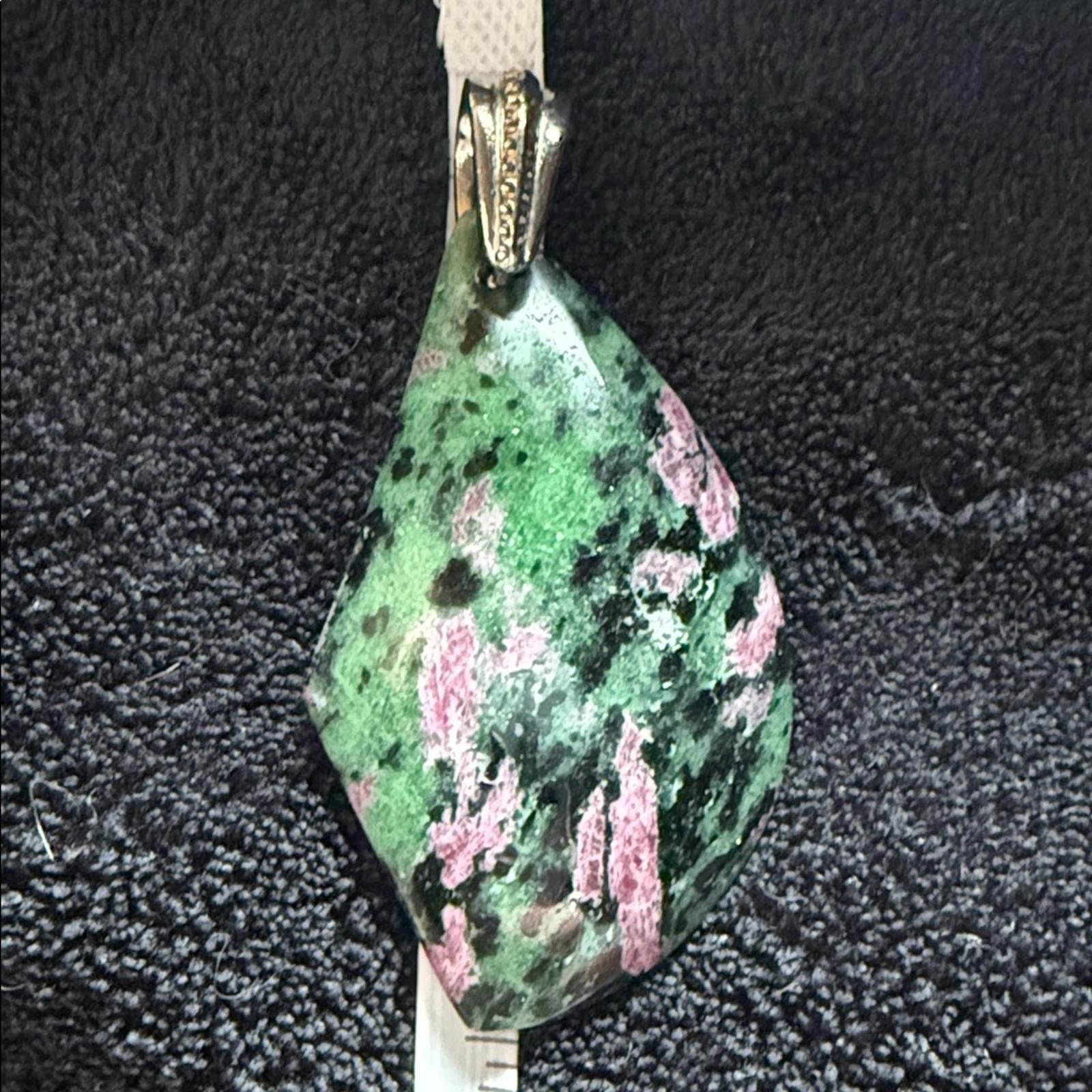 Ruby in Zoisite Anyolite Stone Pendant Green Pink Freeform