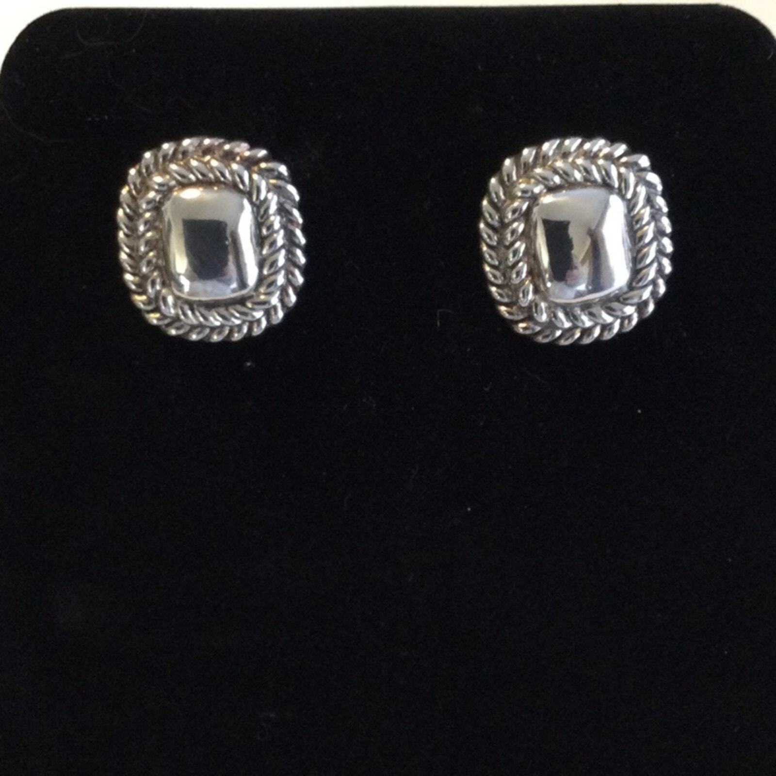 Vintage Silver Tone Double Rope Band Friction Back Earrings