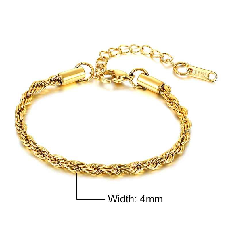 Unisex Rope Chain Bracelets for Men Women, Stainless Steel Twisted Links Chain