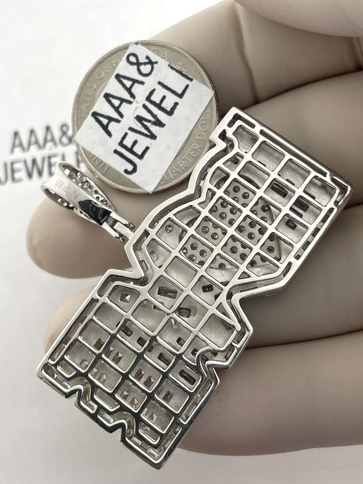 925 Solid Sterling Silver Cubic Zirconia Love Baguette Pendant