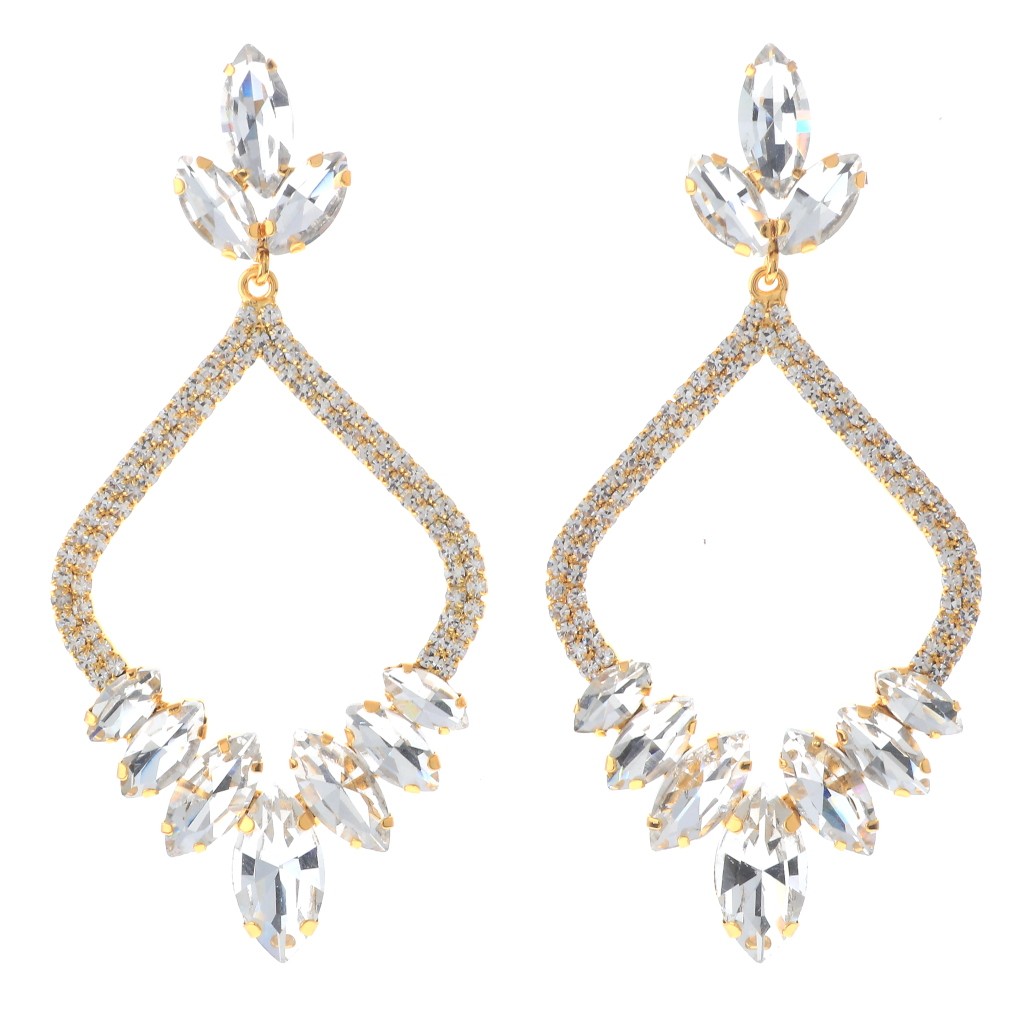 Gold Tone Alloy Metal Rhinestone Drop Post Earrings ESE8675-GCL
