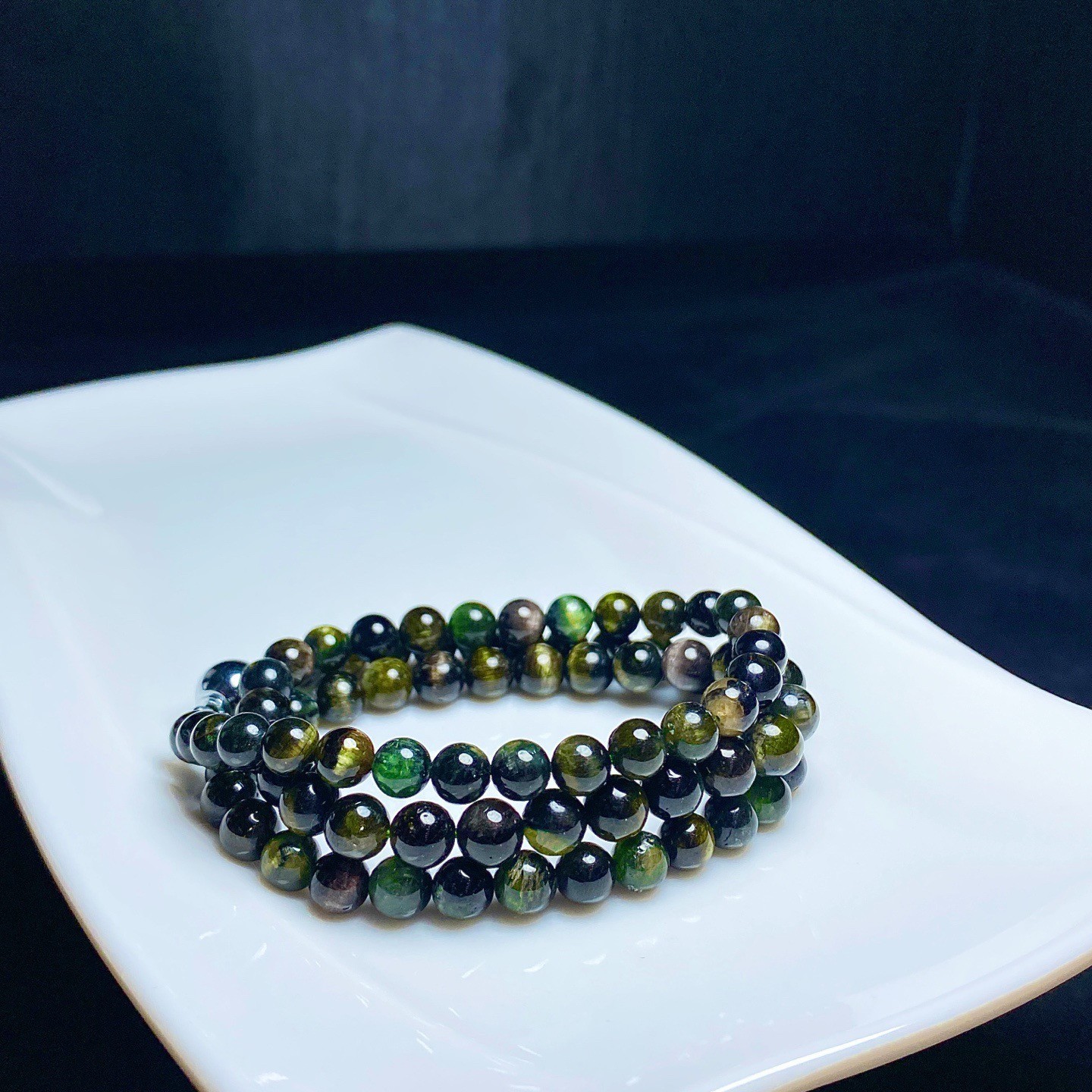 6.8mm Natural Green Tourmaline Cat’s Eye Crystal Quartz Beads Bracelet AAAA