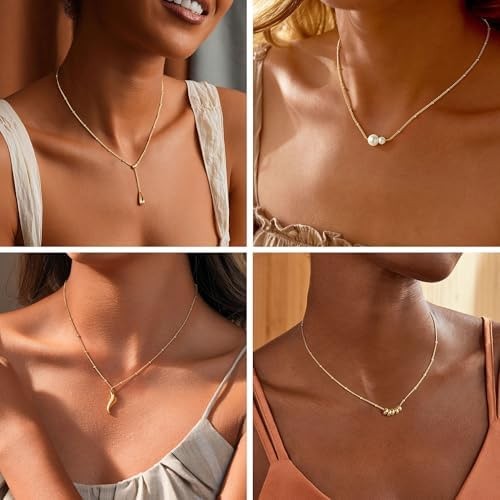 M MOOHAM Gold Necklace for Women Non Tarnish – Dainty 14K Gold Plated Beaded …