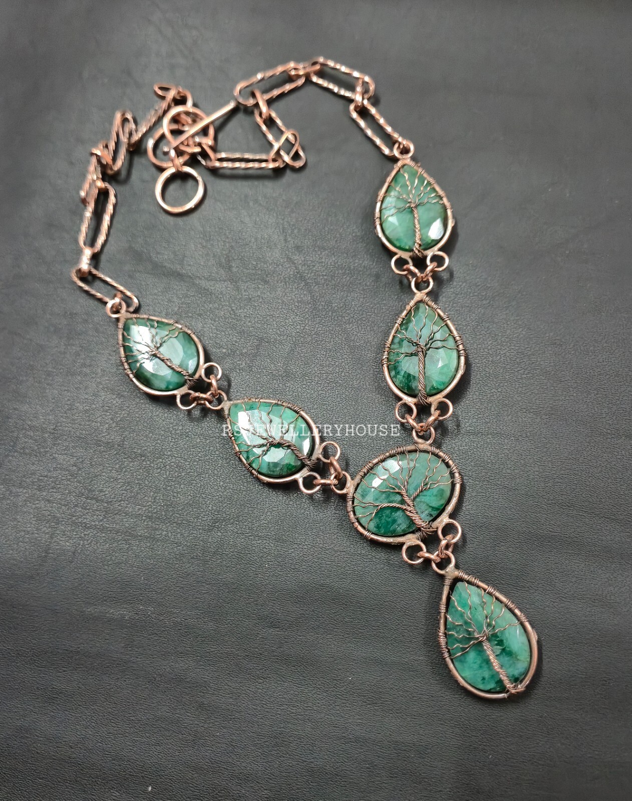 Tree Of Life Zambian Emerald Necklace Copper Wire Wrapped Handmade gift Necklace