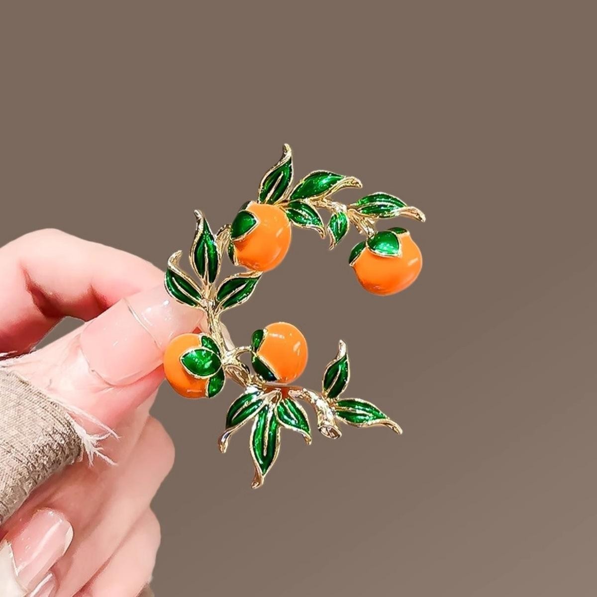 Enamel Persimmon Brooch Garden Style Fashion Lapel Pin