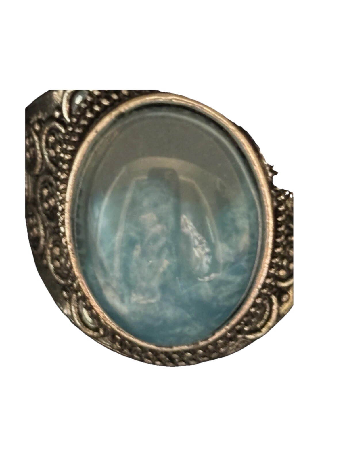 Blue Gemstone Statement Ring Silver Plated Court Style Sz 11 Larimar