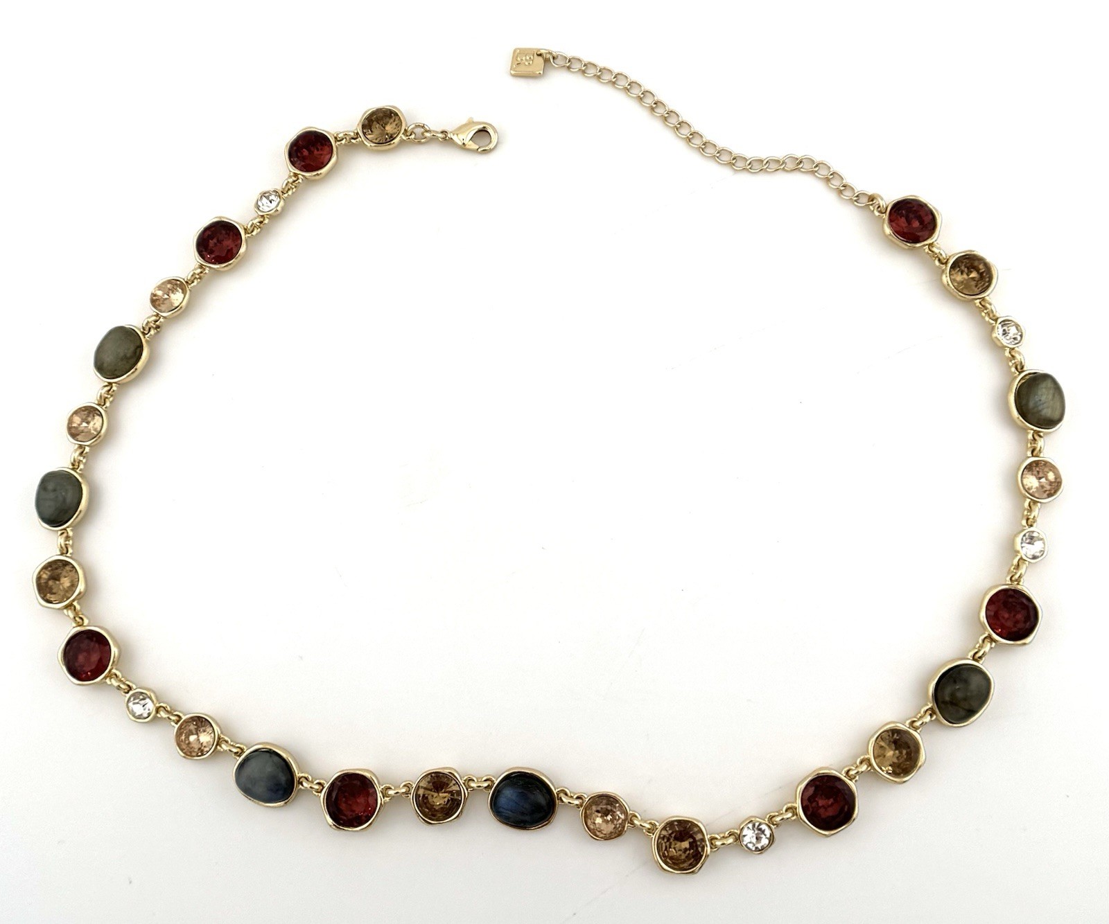 Banana Republic Gold Tone Crystal & Faux Labradorite Station Necklace 17-20″