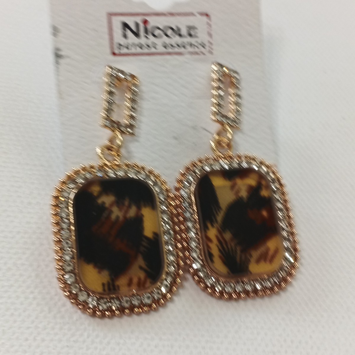 NICOLE Dangle Stud Earrings Rhinestone Brass Plated Gold Fashion Jewelry