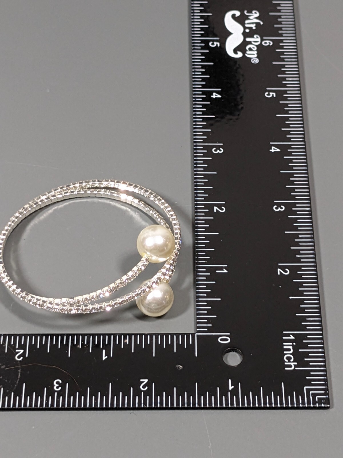 Coastal Bridal Rhinestone Tennis Wrap Bracelet Faux Pearl 7 inch