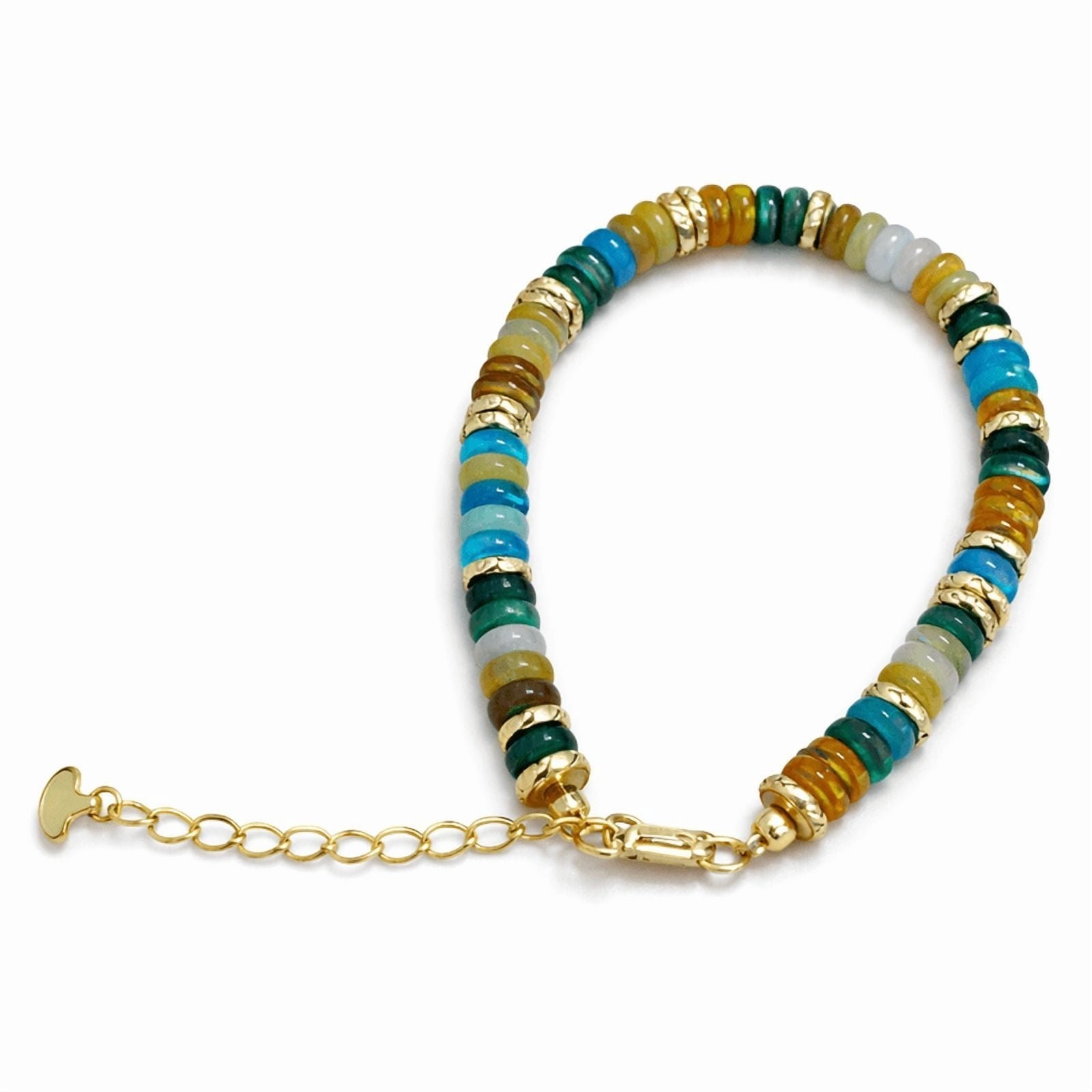 Gold Tone Multicolor Disc Beaded Bracelet Women Simulated Stone Jewelry Gift Set