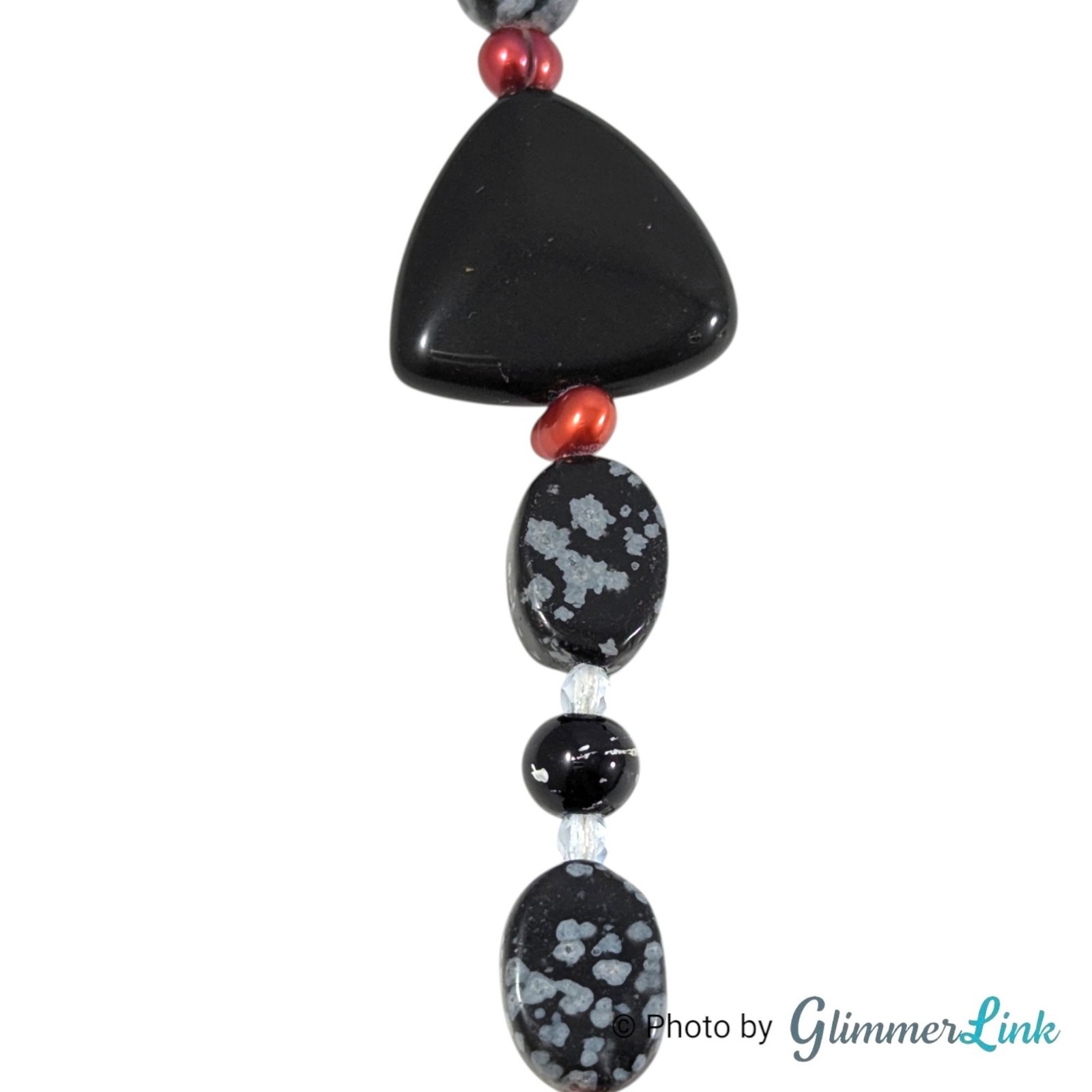 Mixed Bead Black Gray Red Triangle Pendant Y Statement Necklace
