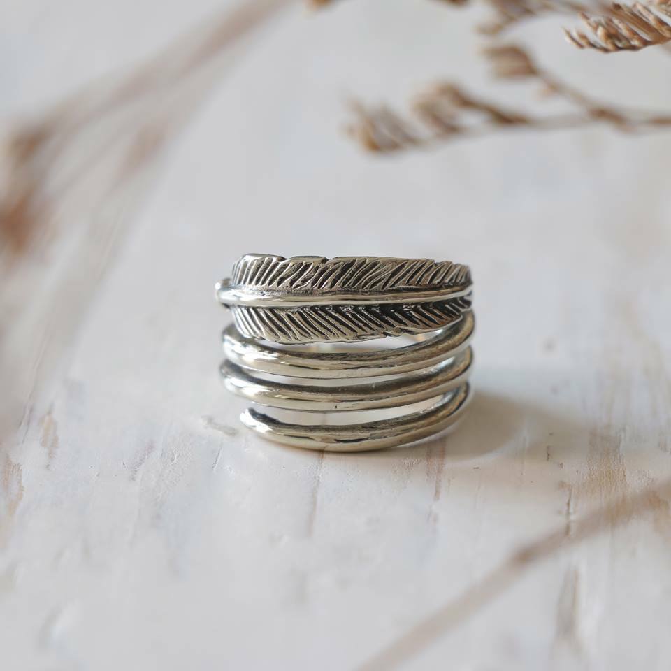 feather eagle Ring silver 925 Angel Wings Bird Owl Boho handmade lady women Girl