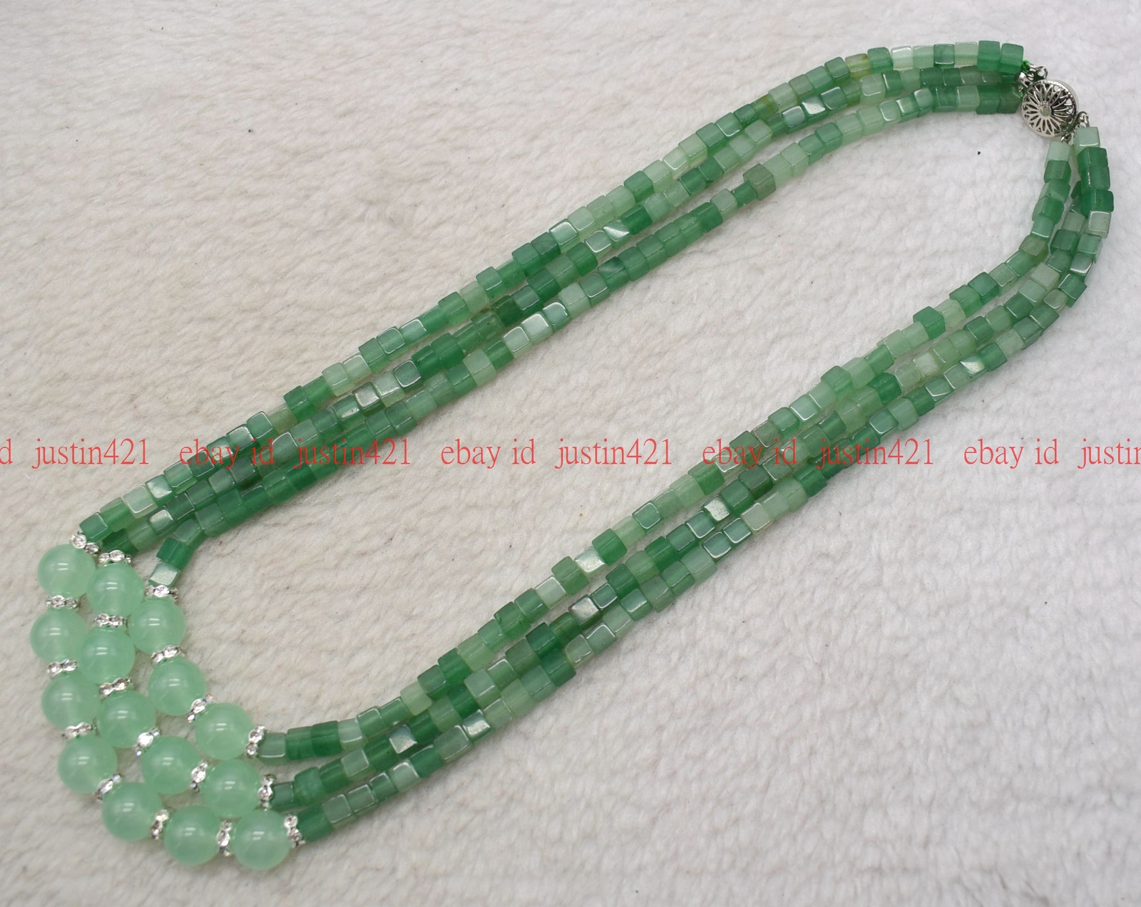 3 Rows Genuine 5x5mm Green Aventurine Square Gemstone Beads Necklace 18-20″ AAA+