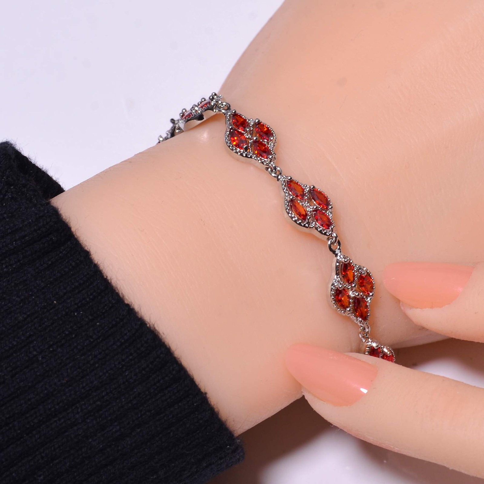 Red Garnet 925 Sterling Silver Tennis Bracelet 8.99″, Christmas Gift B6835