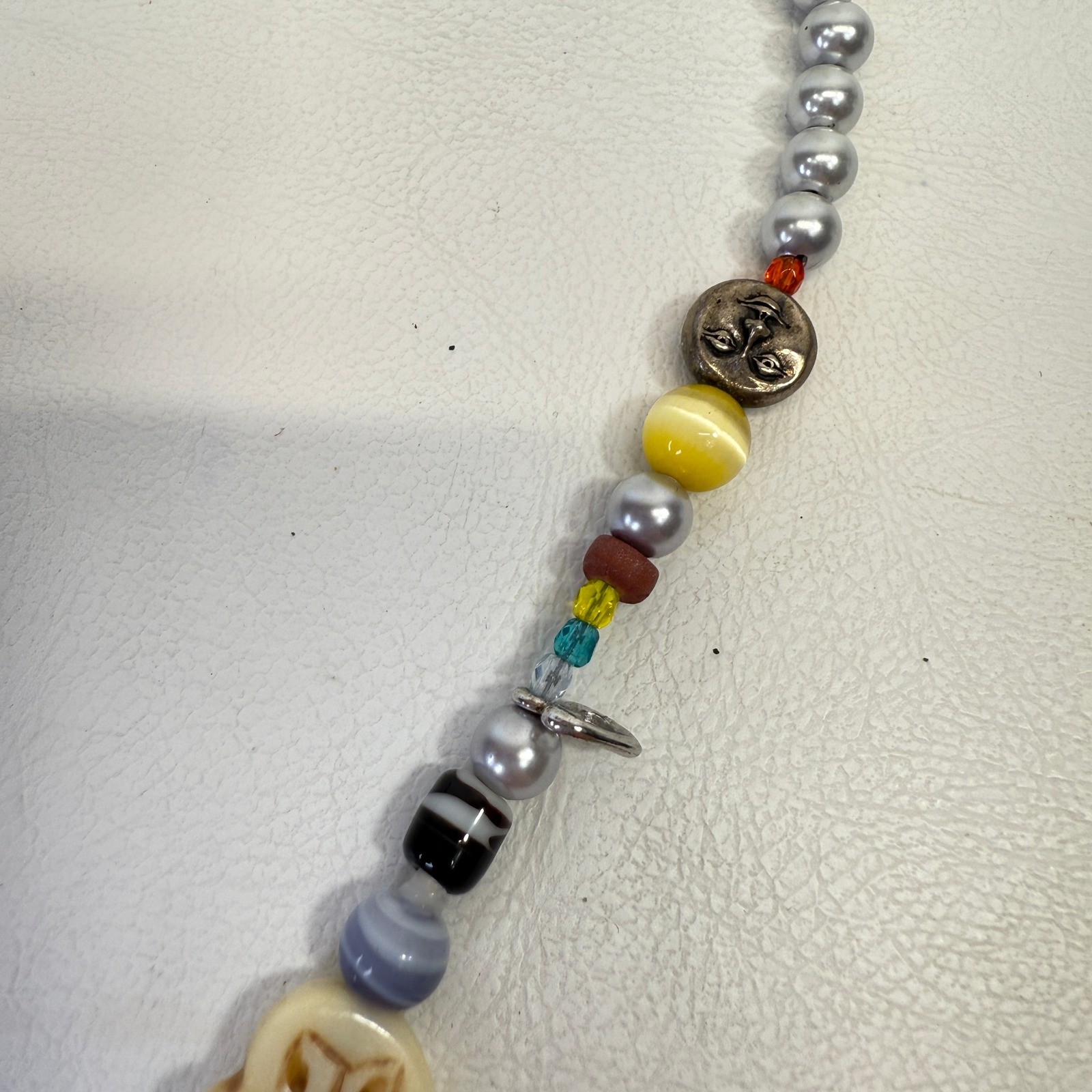 Beaded Necklace Bracelet Set Initial M Charm Lizard Boho Sterling Silver