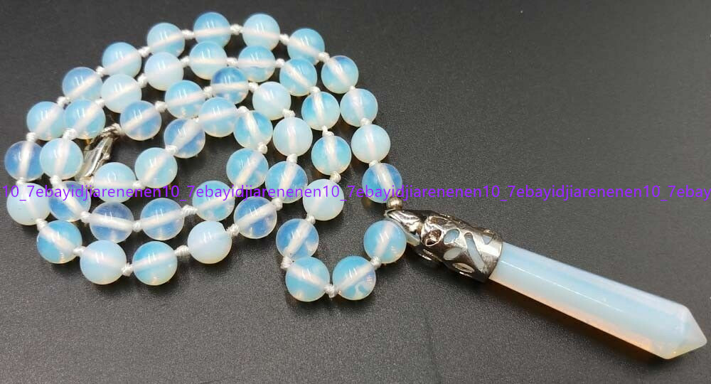 Pretty! 8/10/12mm Sri Lanka Moonstone Round Beads + Pendant Necklace 18 in AAA+