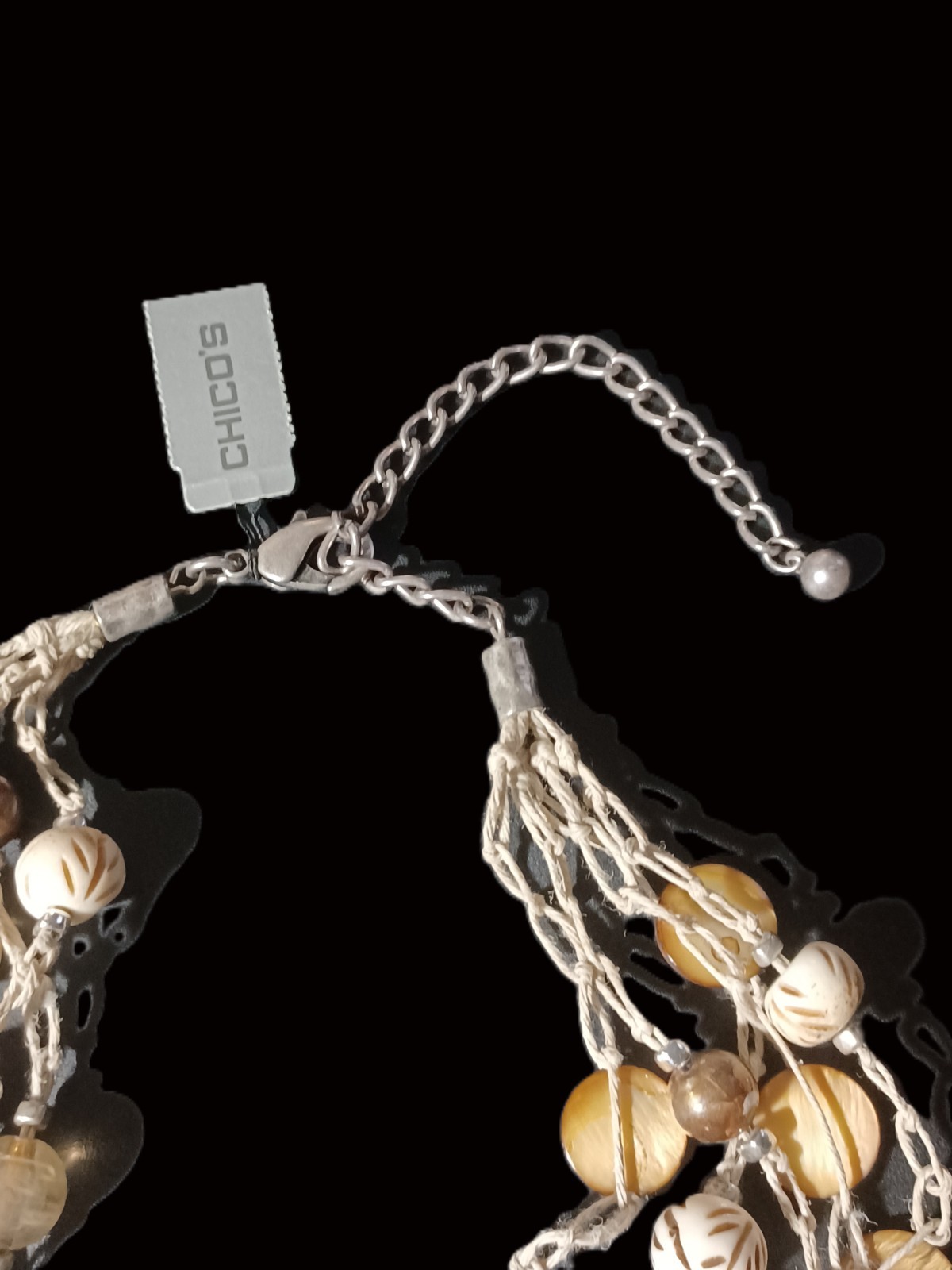 CHICO’S Neutral Beaded Layered Braided Necklace