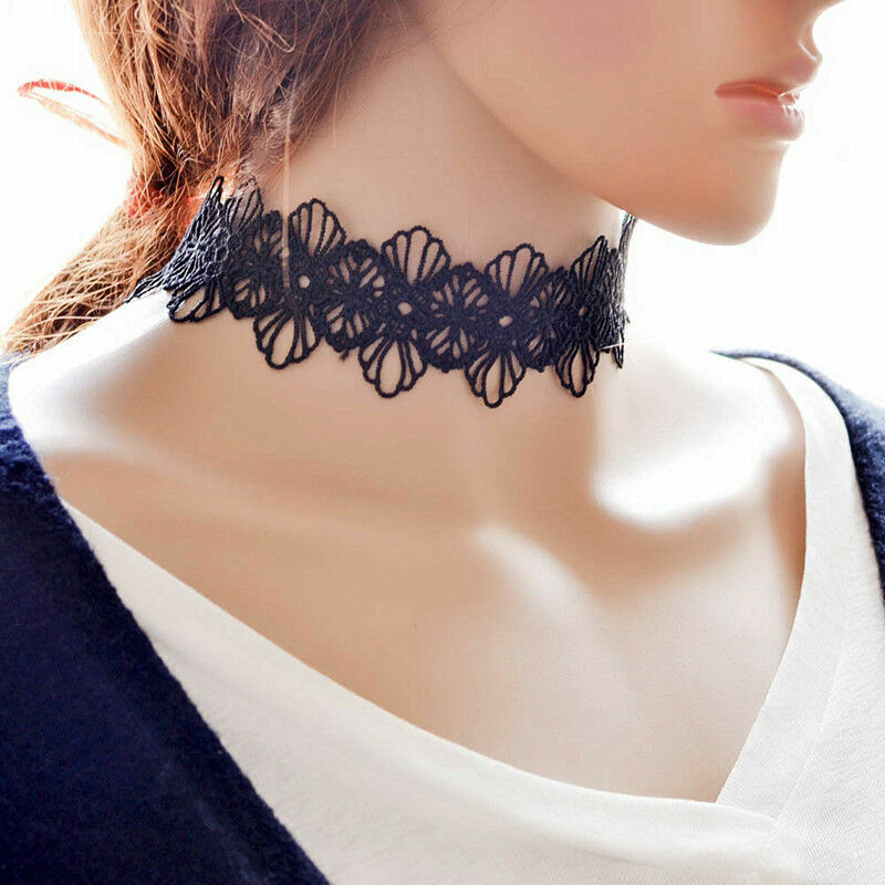 Retro Women Black Lace Flower Choker Necklace Bracelet Punk Gothic Jewelry Set
