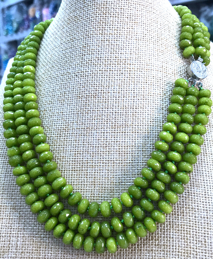5x8mm NATURAL Green Peridot FACETED BEADS NECKLACE 3 Row 18-20”