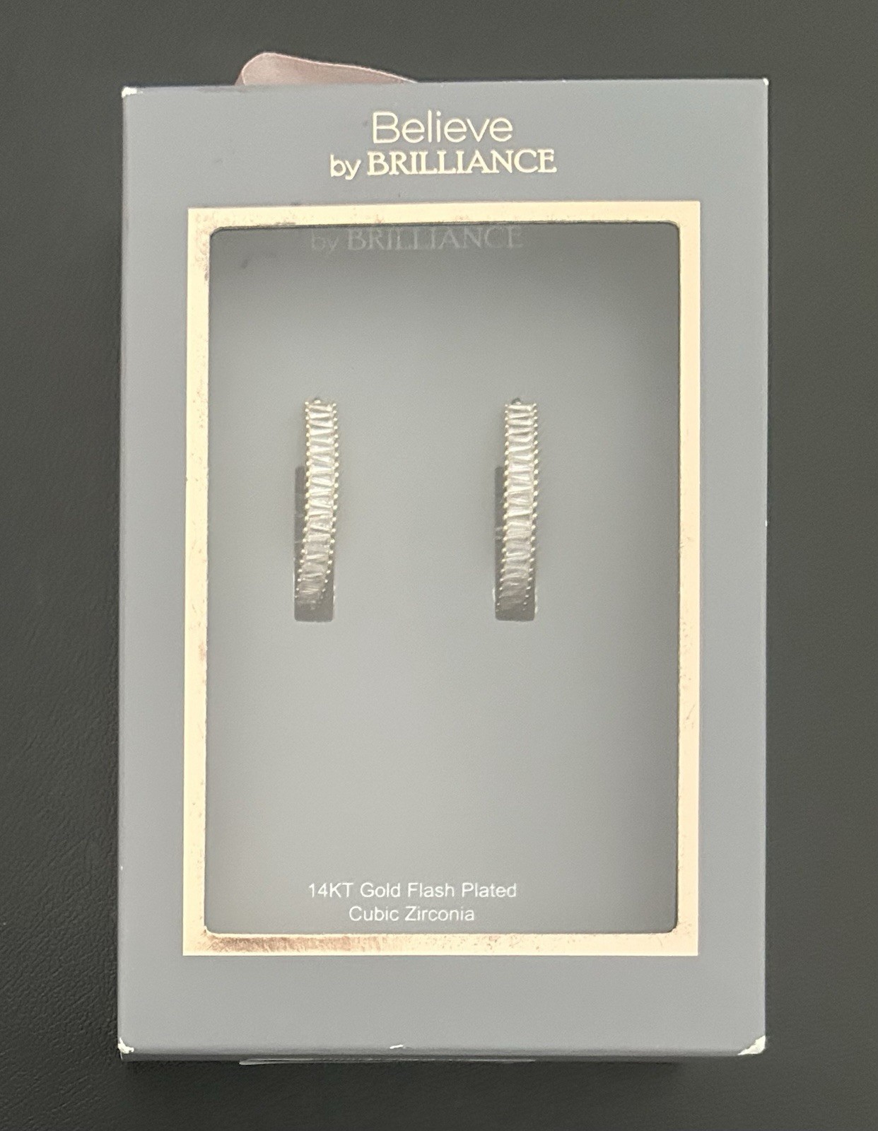 Believe by Brilliance 14kt Gold Flash Plated Baguette Cubic Zirconia Half Hoops