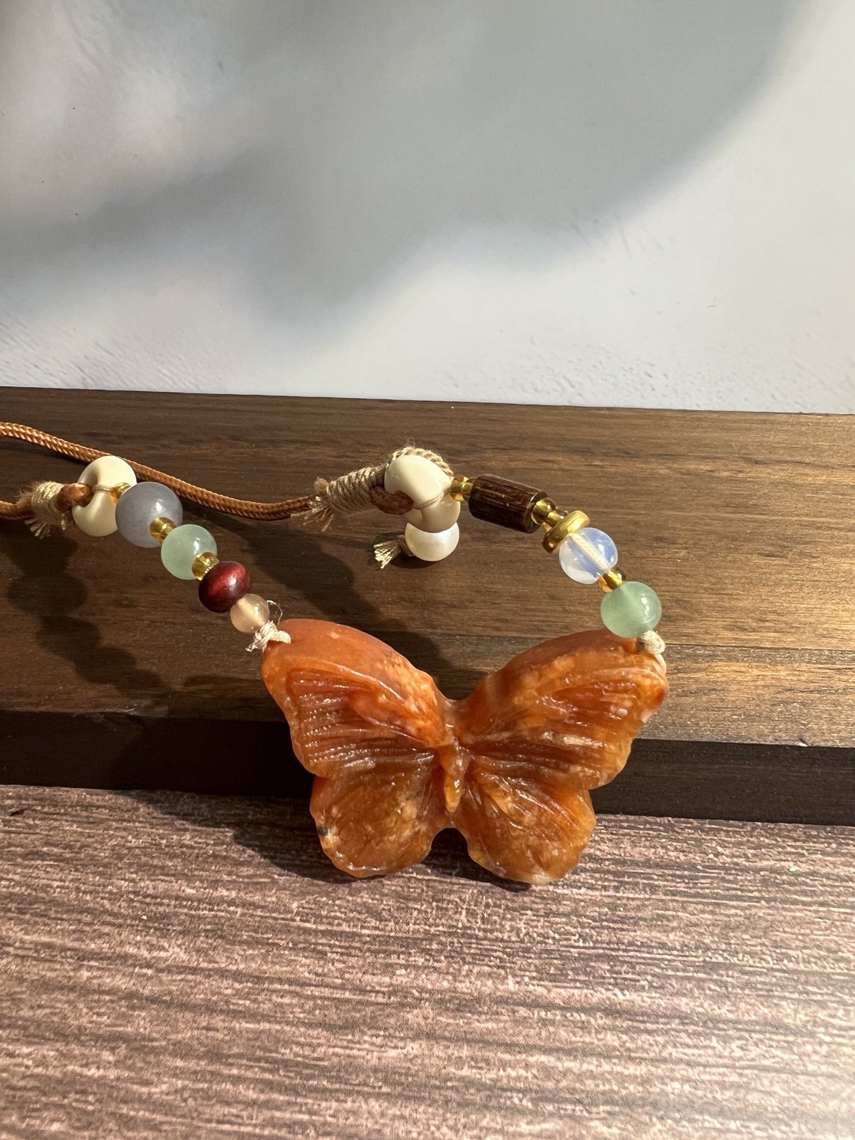 Natural sleeve jade butterfly hand-knitted rope necklace